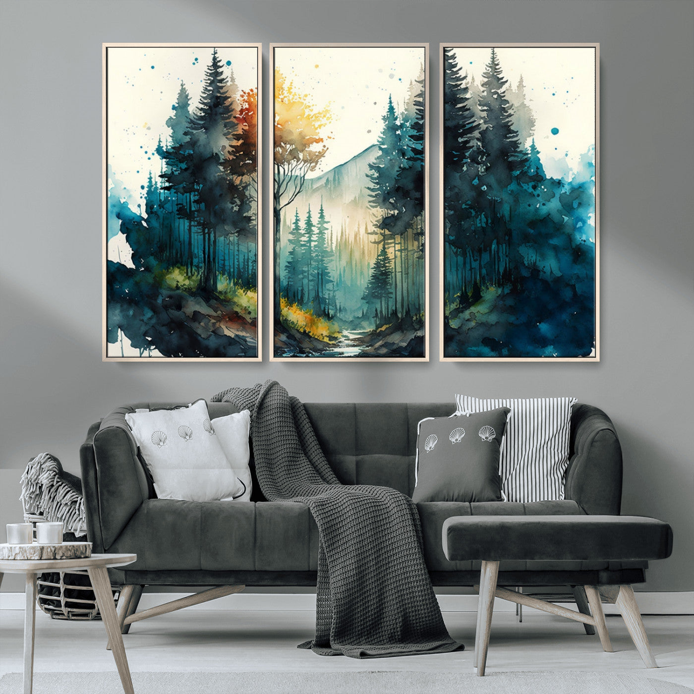 MGV-FC-48X32-3P - Watercolor Trees Forest Abstract Wall Art Canvas Print
