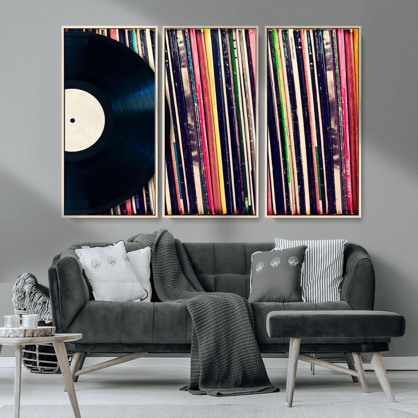 MGV-FC-48X32-3P - Vinyl Record and Album Collection Canvas Wall Art - Retro Music Decor for Living Room, Vintage Vinyl Lover’s Set
