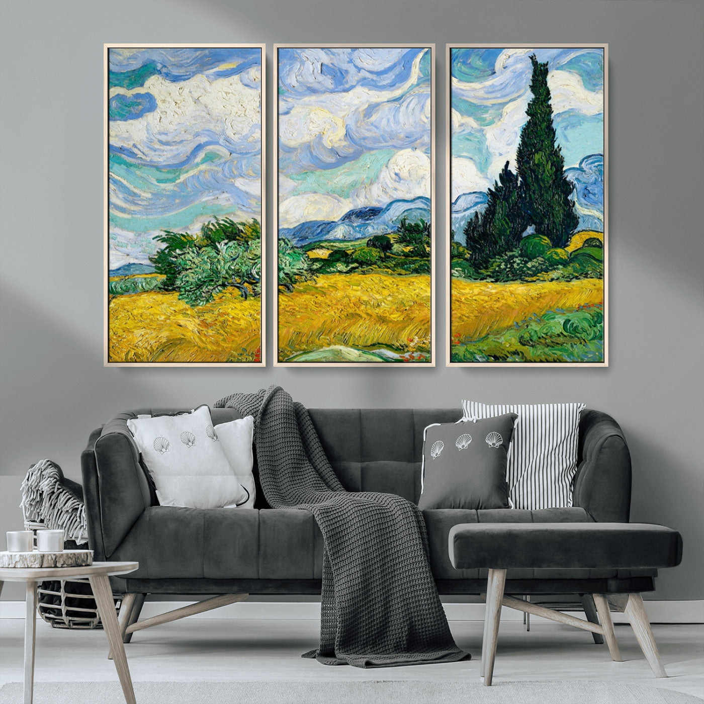 MGV-FC-48X32-3P - Wheatfield With Cypresses By Van Gogh Painting Wall Art Canvas Print
