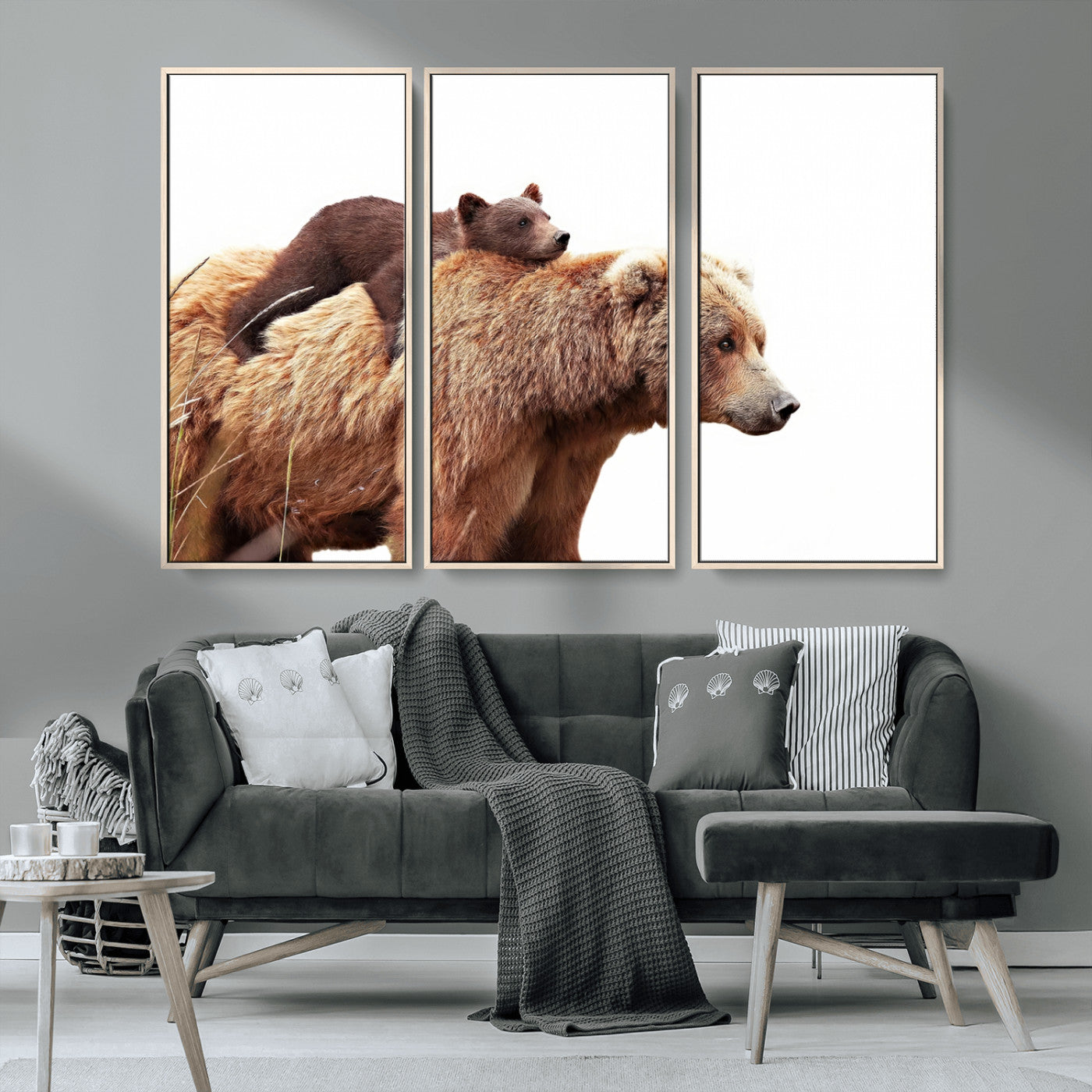 MGV-FC-48X32-3P - Mother and Baby Bear Canvas Wall Art - Adorable Wildlife Animal Print, Cozy Rustic Decor for Living Room,