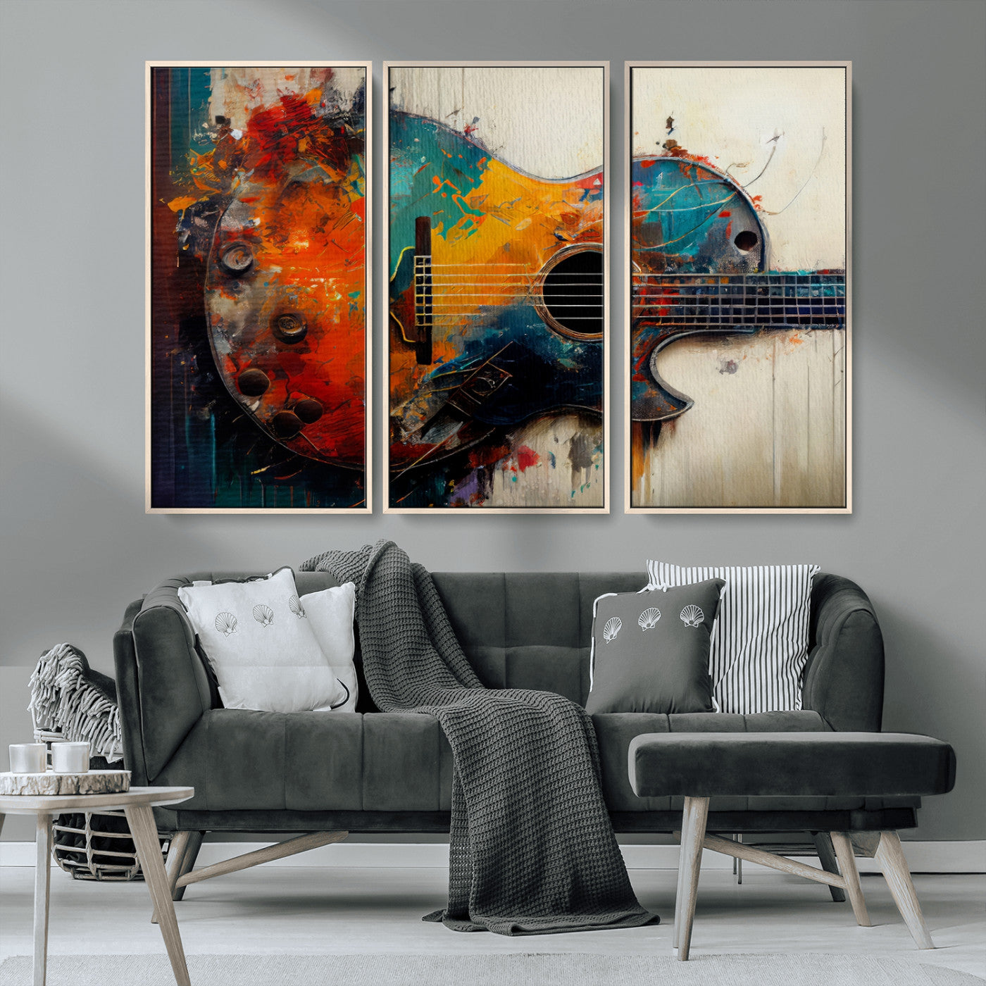 MGV-FC-48X32-3P - Abstract Guitar Wall Art Canvas | Vibrant Music-Inspired Art for Living Room or Studio | Colorful Music Decor Canvas Print