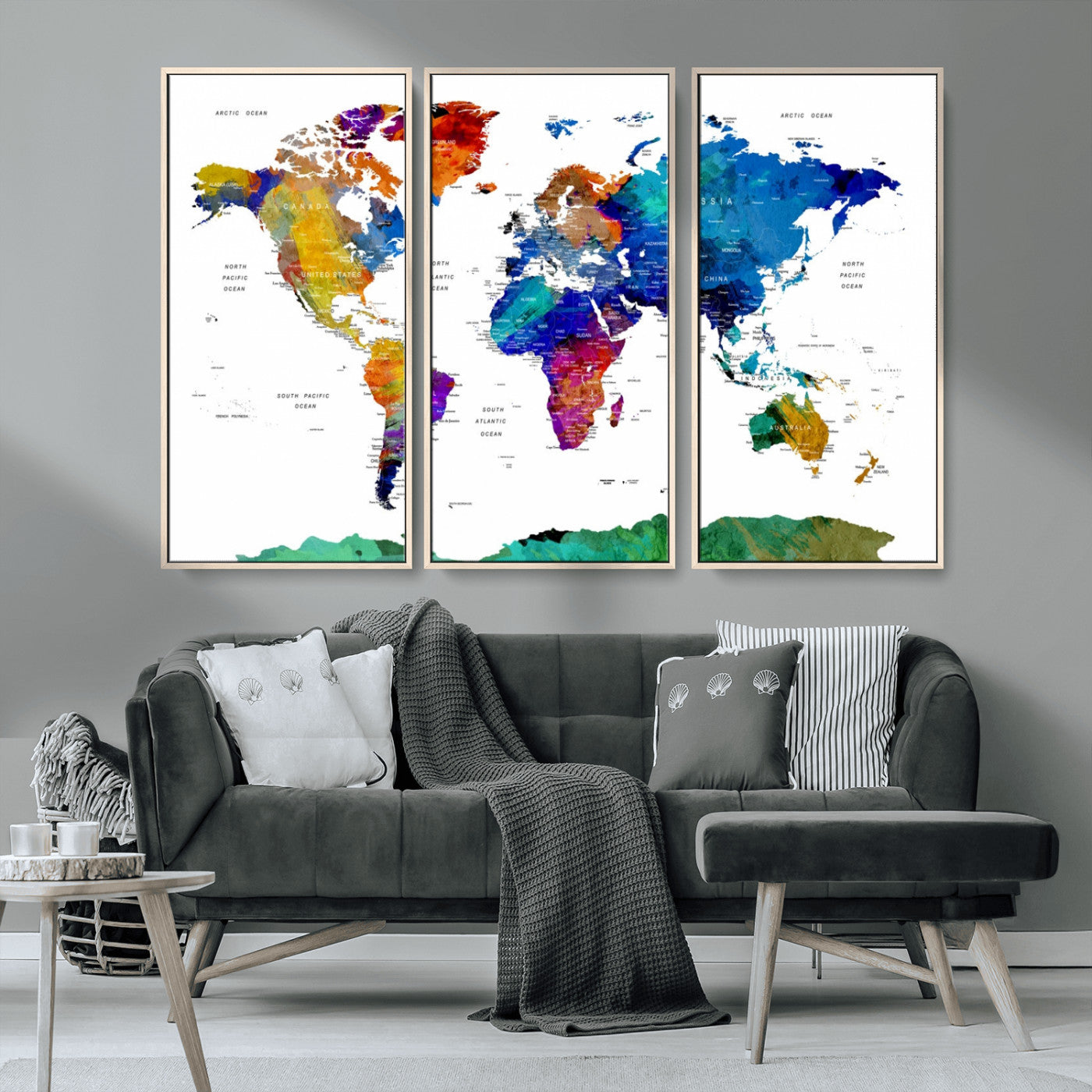 -Push Pin World Map Canvas Print – Framed Wall Art for Couples to Track Their Travels – Anniversary