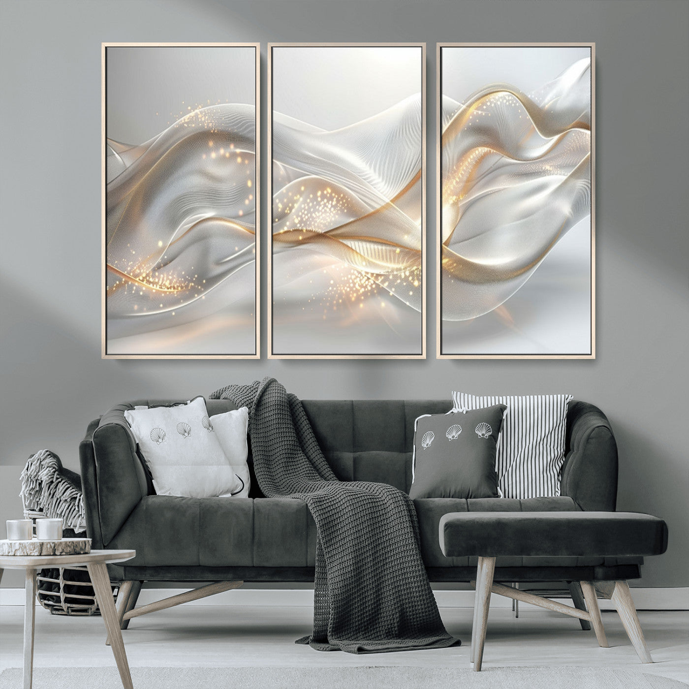 -Abstract art Grey and Gold Lines Wall Art