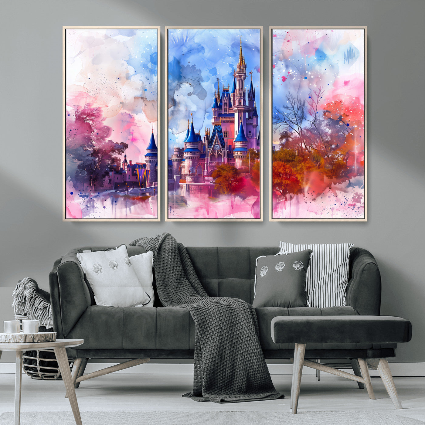 MGV-FC-48X32-3P - Disney Wall Art: Dreamy Watercolor Cinderella Castle Canvas Print