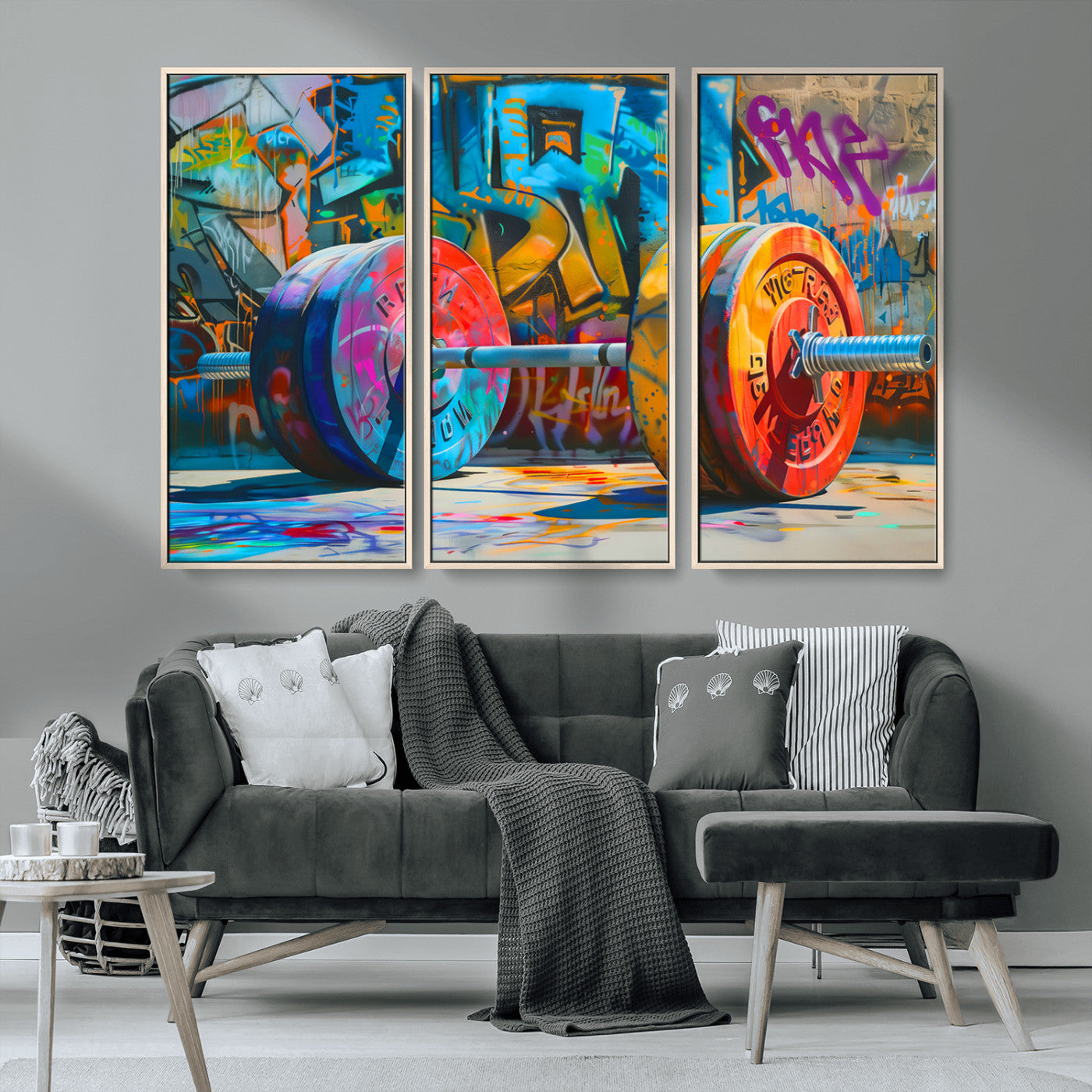 MGV-FC-48X32-3P - Fitness Gym Barbell Graffiti Wall Art Canvas Print