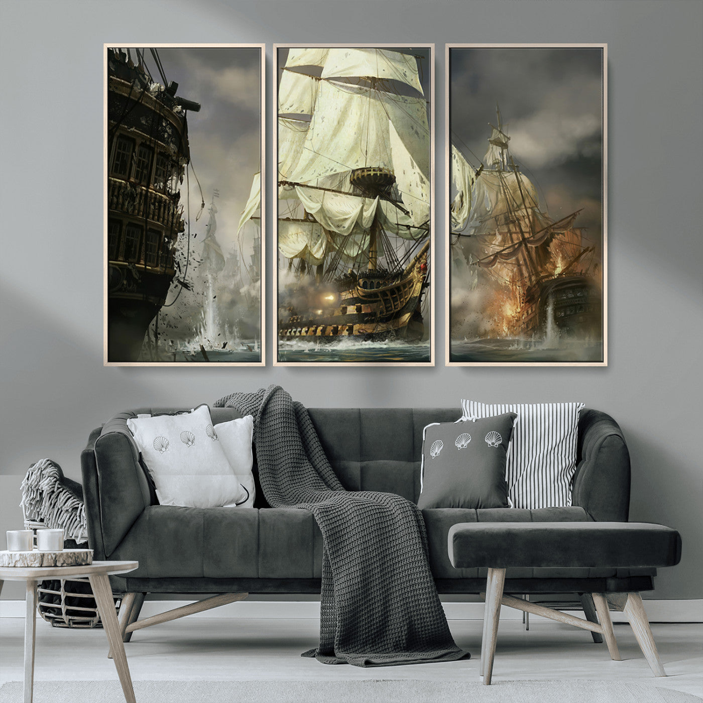 MGV-FC-48X32-3P - Pirate Ship War Wall Art Canvas Print