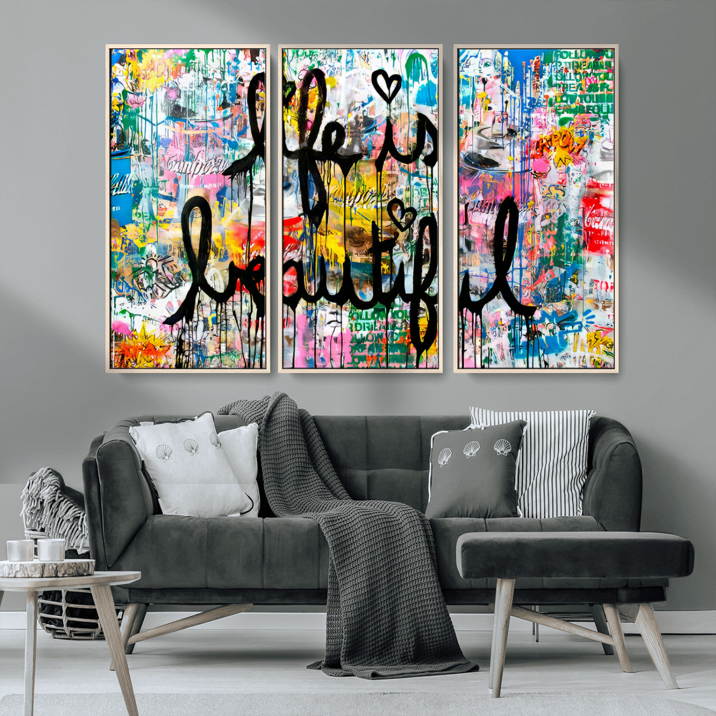 MGV-FC-48X32-3P - Life Beautiful Wall Art Canvas Print | Graffiti Wall Art Canvas Print