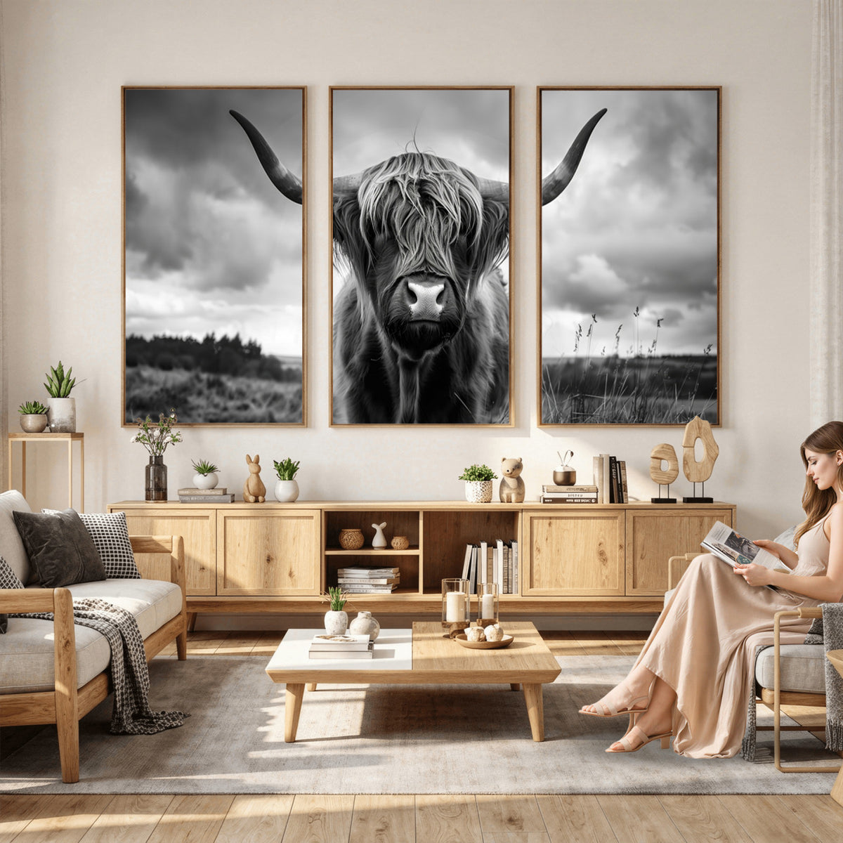 17924-_Poster-30x20 - Scottish Cow Wall Art Canvas Print, Longhorn Wall Art
