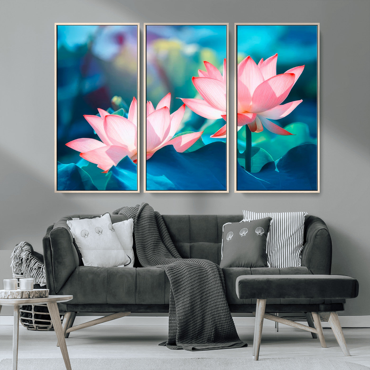 MGV-FC-48X32-3P - Pink Lotus Flower Canvas Wall Art | Vibrant Floral Wall Decor for Living Room, Office, or Bedroom | Large Botanical Art