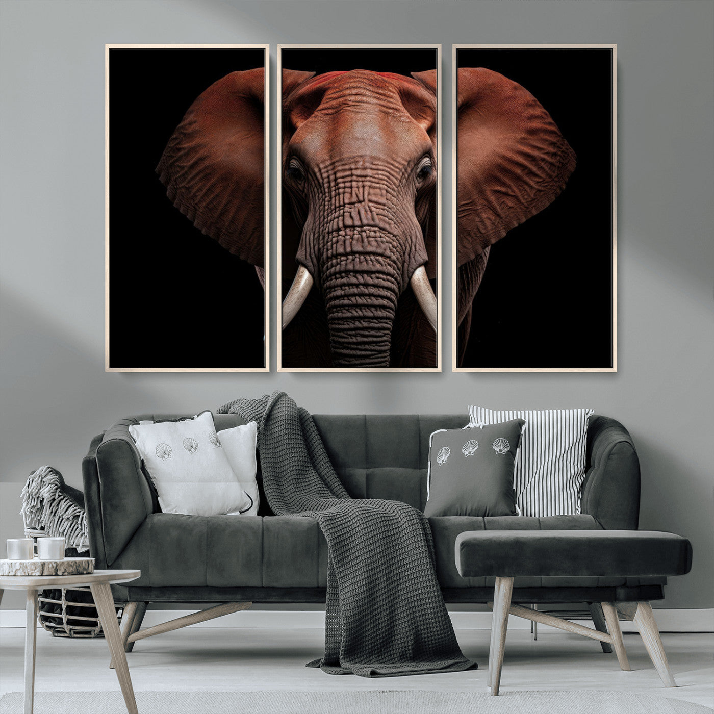 -Wild Elephant Wall Art Canvas Print, Africa Savannah Wild Animal Wall Decor Print