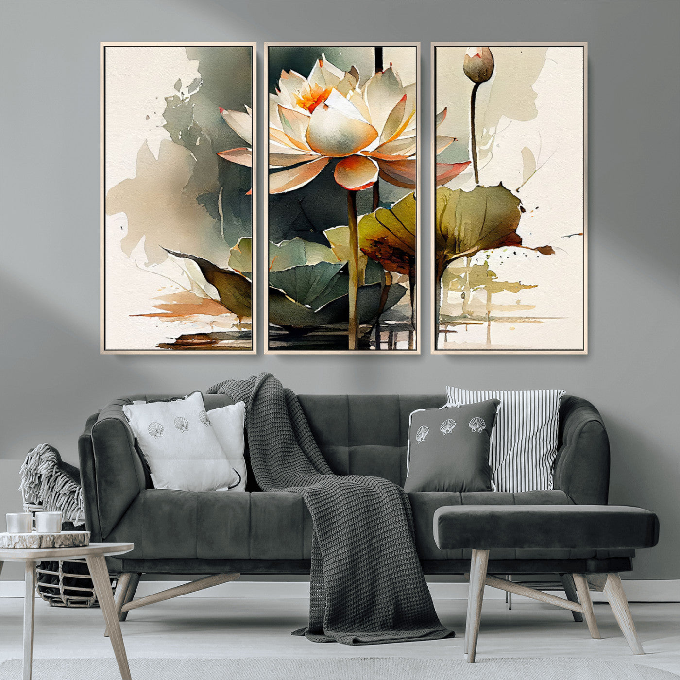 MGV-FC-48X32-3P - Lotus Flower Watercolor Canvas Print – A Symbol of Serenity and Growth, Captured in Soft Watercolors – Contemporary Wall Art for Tranquil Spaces