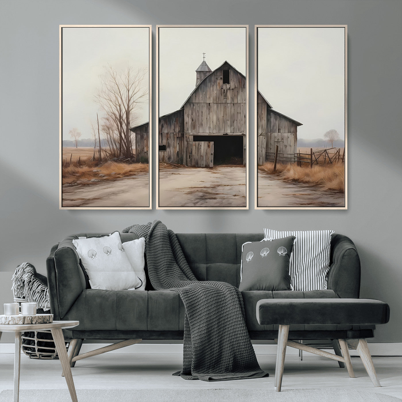 MGV-FC-48X32-3P - Farmhouse Rustic Barn Wall Art Canvas Print – Framed and Ready to Hang – Perfect Addition to Farmhouse Wall Décor
