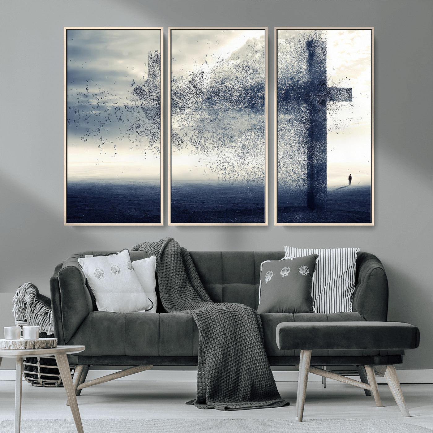 MGV-FC-48X32-3P - Jesus and the Fading Cross Wall Art Print – Symbol of Faith, Christian Wall Art Canvas Print, Framed and Ready to Hang