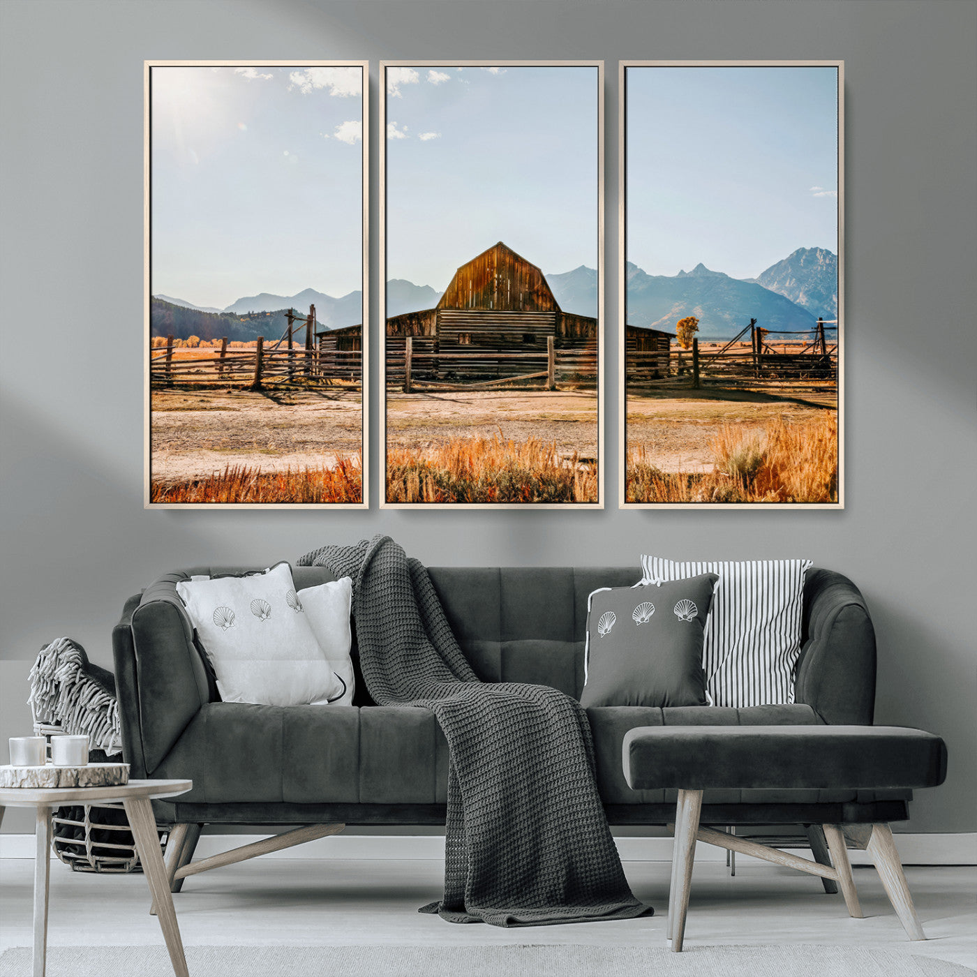 MGV-FC-48X32-3P - Vintage Old Barn Field Wall Art Canvas Print for Farmhouse Decor - Rustic Barn Wall Art Canvas Print