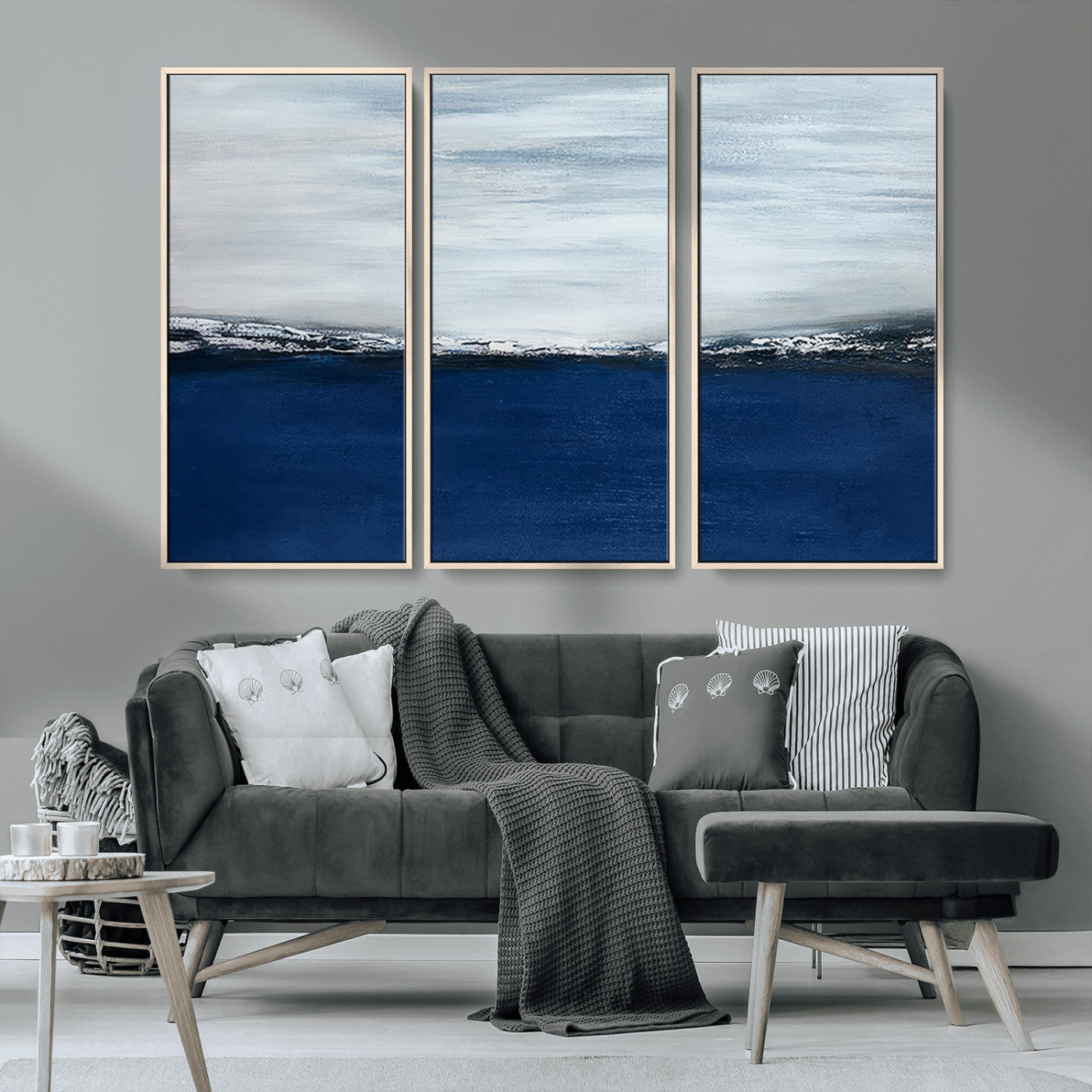 MGV-FC-48X32-3P - Navy Blue Abstract Wall Art Canvas Print