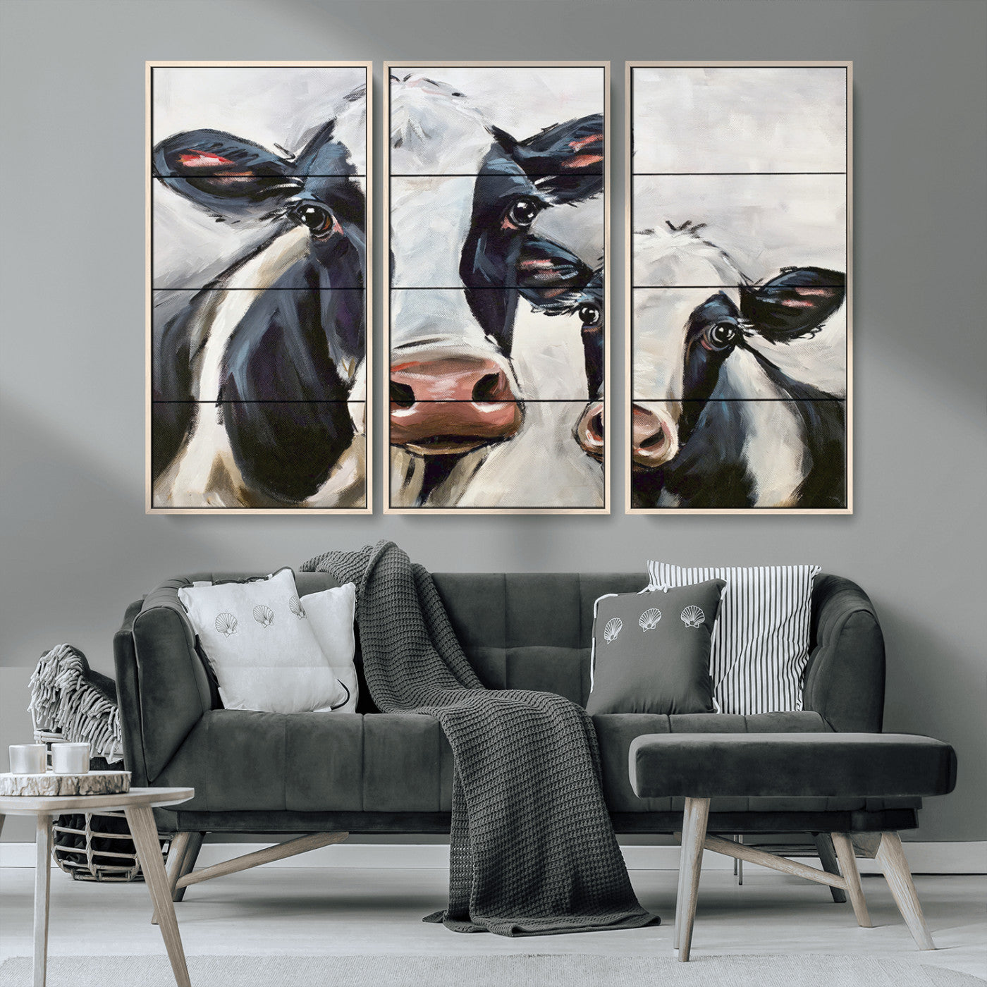28934-MGV-FC-48X32-3P_Natural-Vintage Baby and Mom Cattle Wall Art Canvas Print