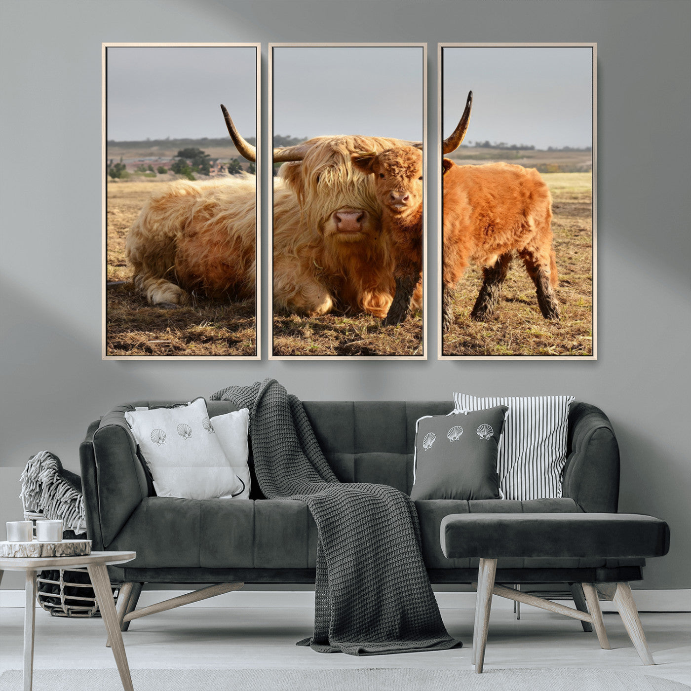 MGV-FC-48X32-3P - Highland Cow Canvas Wall Art Animal Print for Farm House Decor