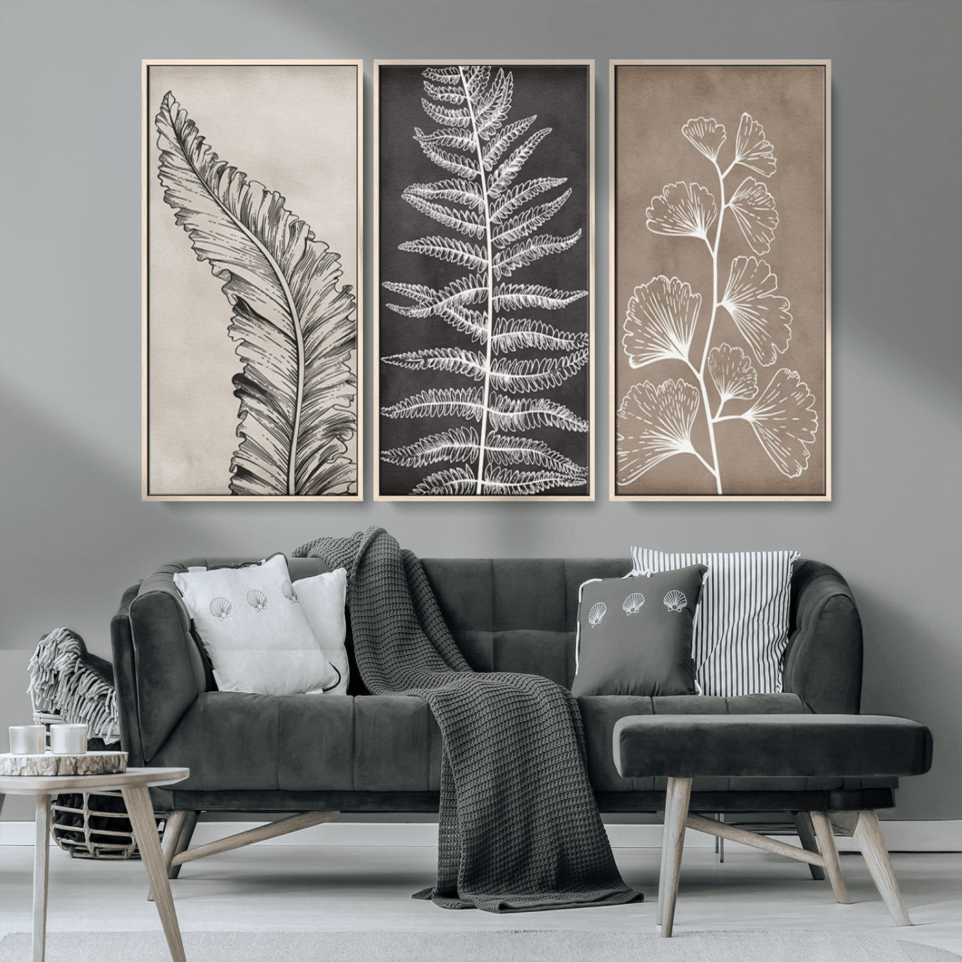 MGV-FC-48X32-3P - Minimalist Botanical Wall Art Canvas Print, Framed and Ready to Hang - Nature Art Print for Home