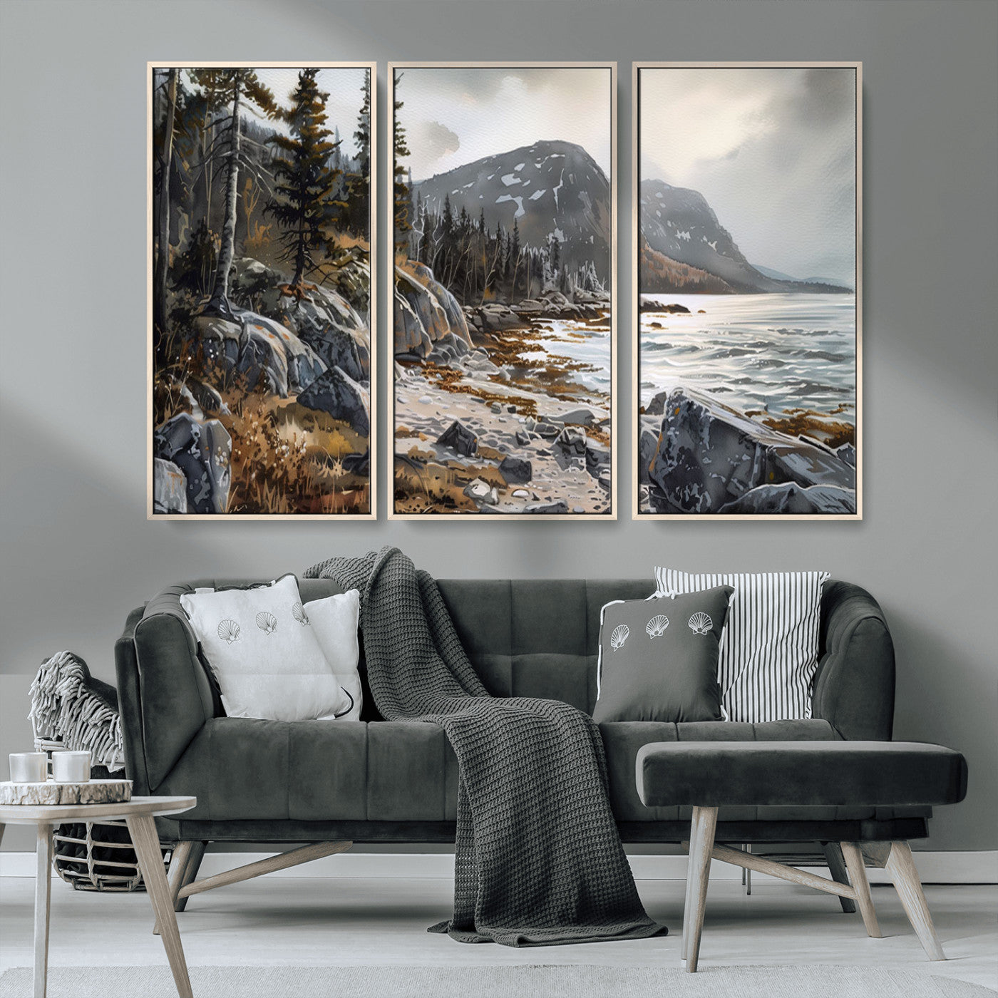 -Serene Coastal View of Acadia National Park - Stunning 3-Panel Wall Art Canvas Print, Framed, Ready