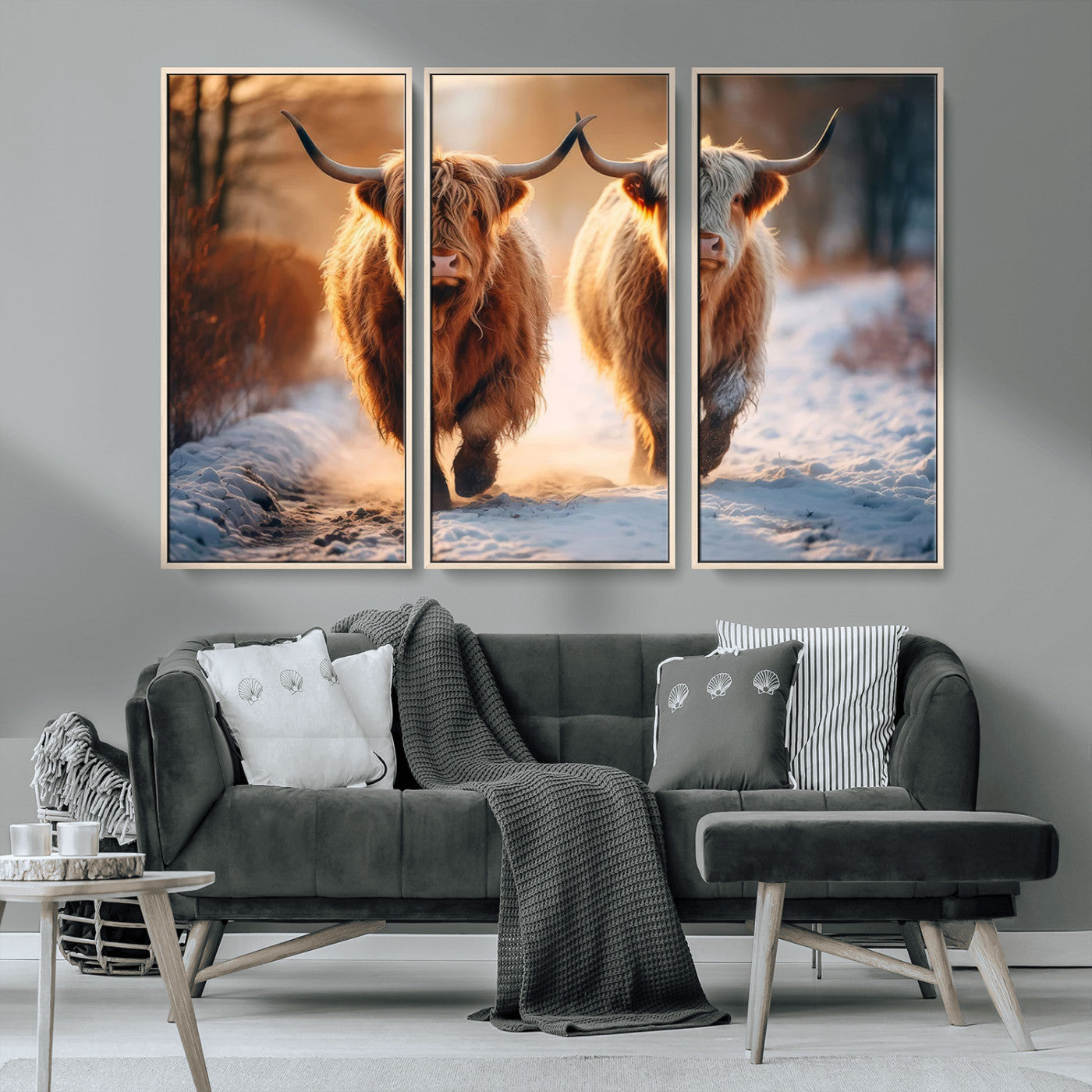 MGV-FC-48X32-3P - Scottish Highland Cow Horn Farm Wall Art Canvas Print