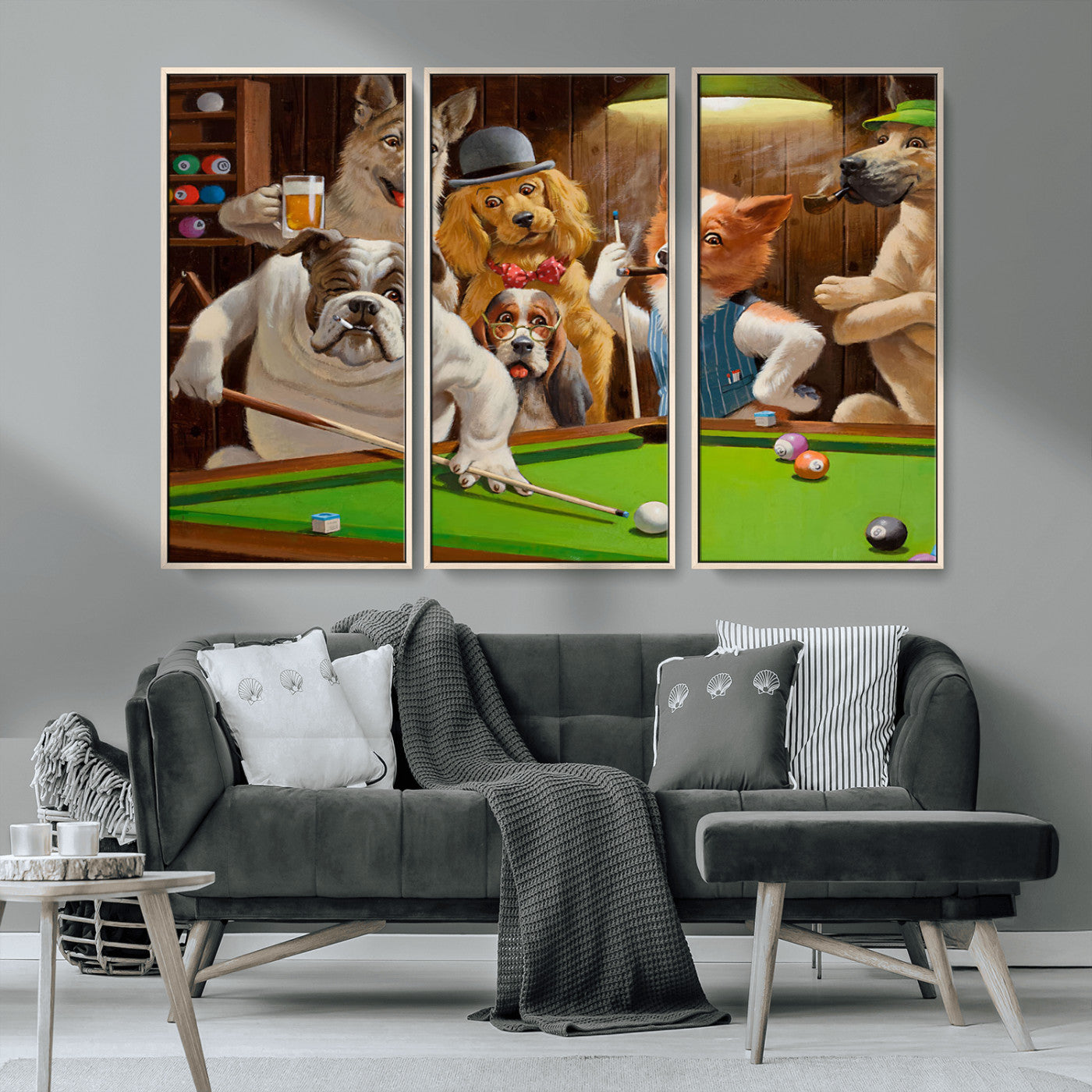 MGV-FC-48X32-3P - Dogs Playing Pool Canvas Wall Art Funny Gifts Dog Print
