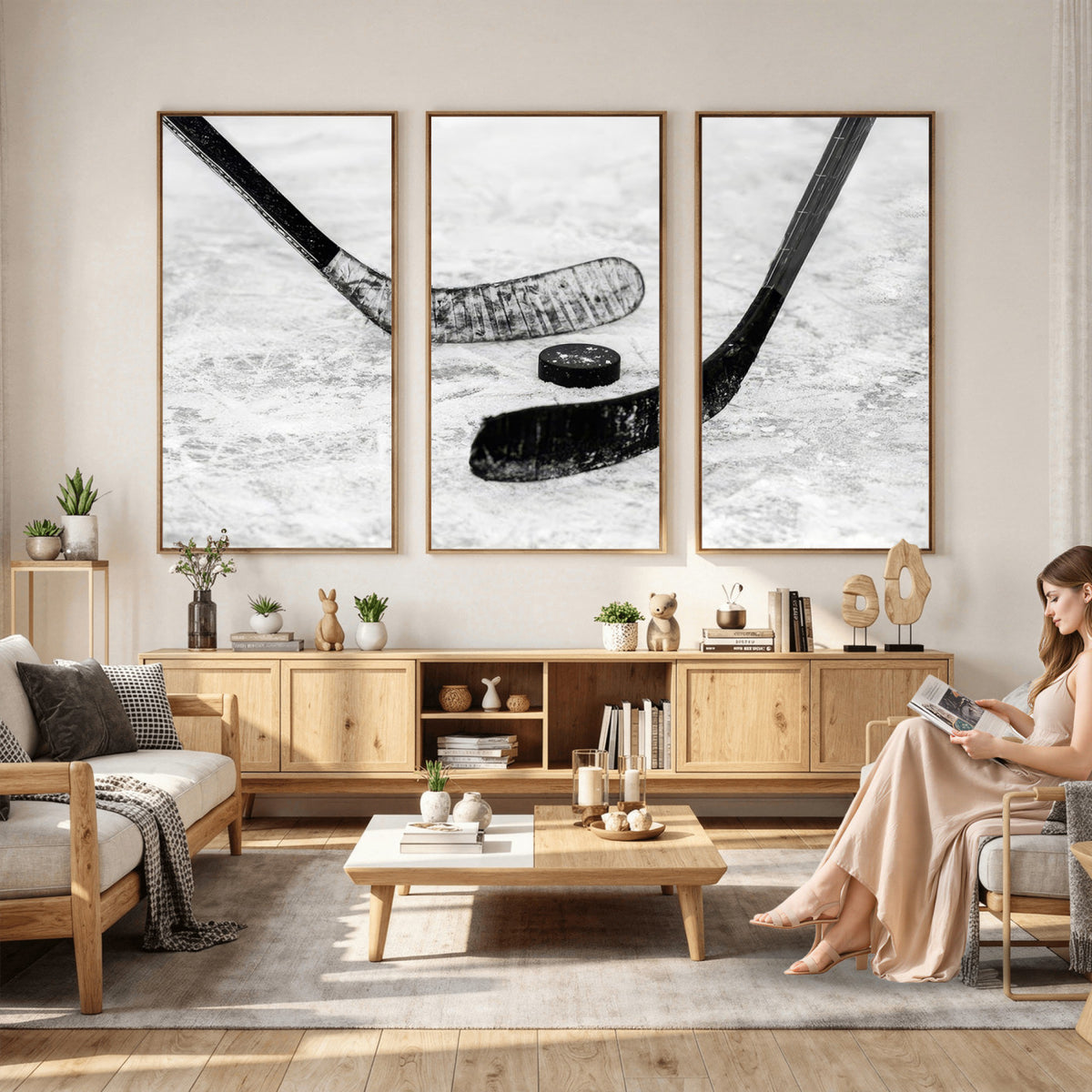 82900-MGV-CV-36X24 - Winter Ice Hockey Sport Canvas Wall Art Print, Hockey Wall Decor