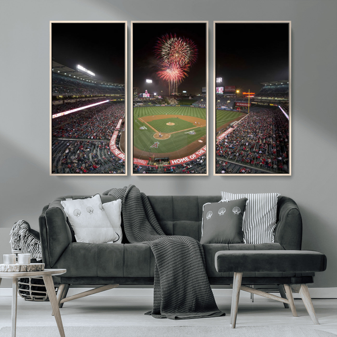MGV-FC-48X32-3P - Fireworks at Angel Stadium – Los Angeles Angels Night Game Canvas Print, Framed, Ready to Hang