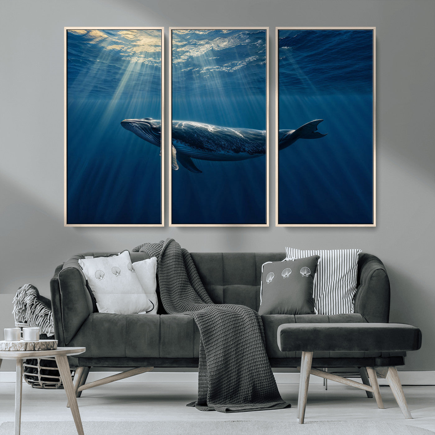 -Whale under Ocean Wall Art Canvas Print