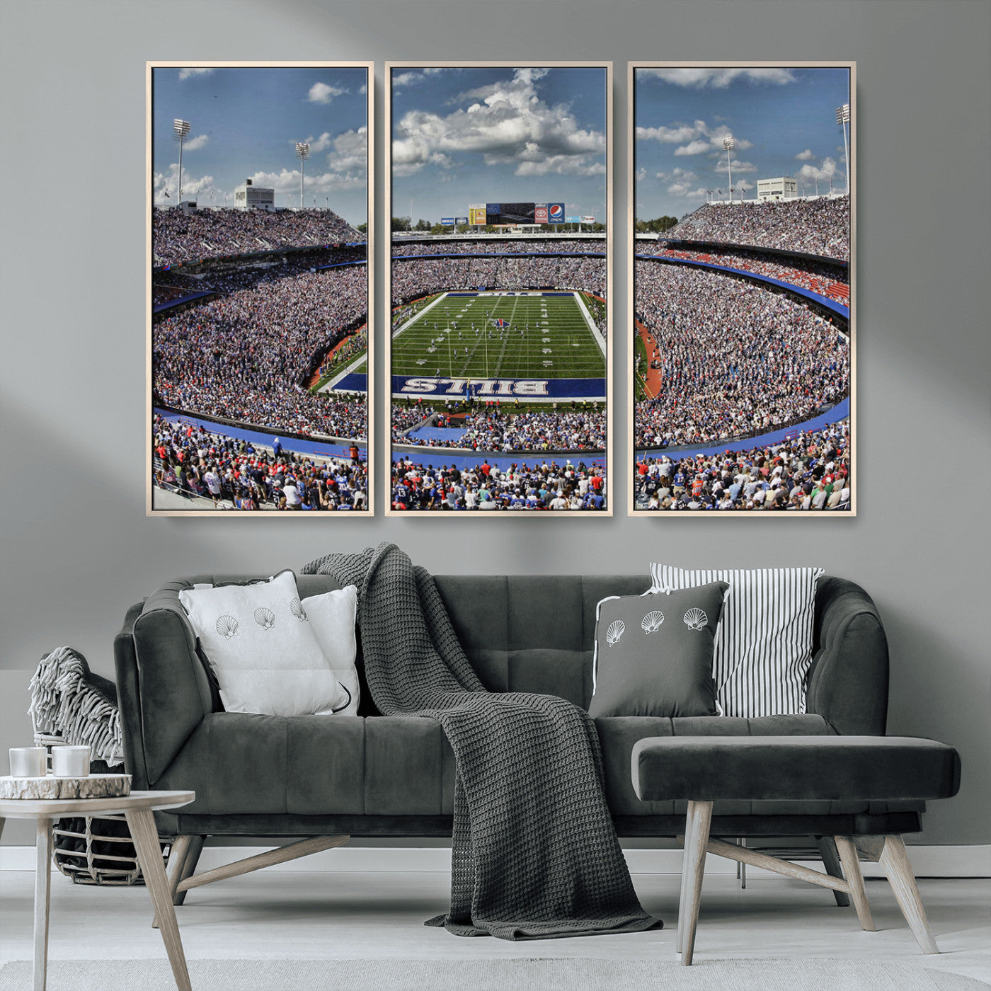 MGV-FC-48X32-3P - Buffalo Bills Highmark Stadium Wall Art Canvas Print - Bills Stadium Game Day Triple Canvas Wall Art - Buffalo Bills NFL Match