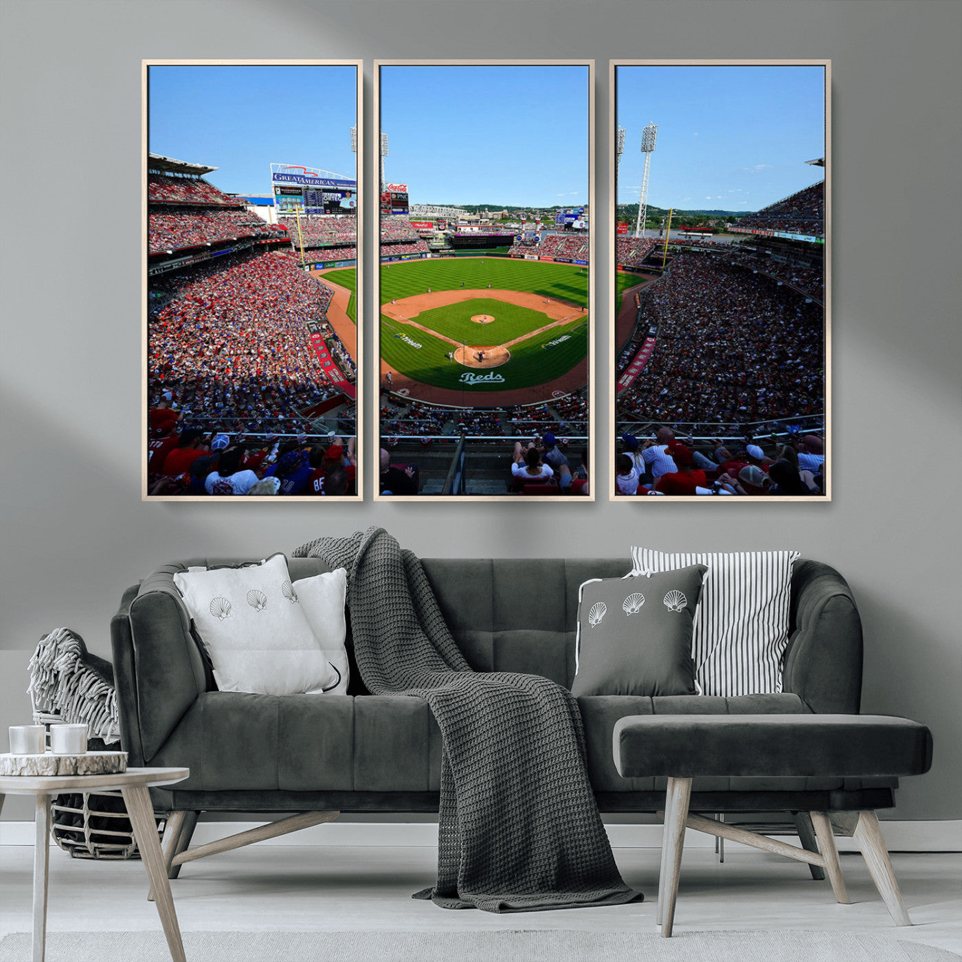 MGV-FC-48X32-3P - Cincinnati Reds Baseball Team Print - Great American Ball Park Stadium Wall Art Canvas Print