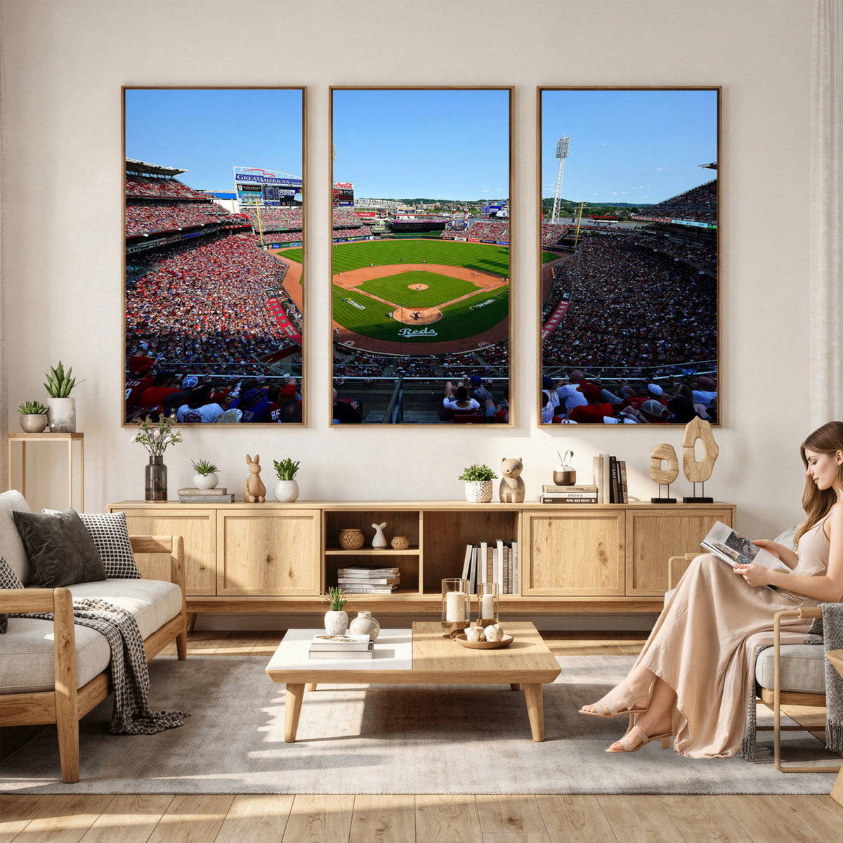 90998-MGV-CV-36X24 - Cincinnati Reds Baseball Canvas Print | Great American Ball Park Stadium Wall Art