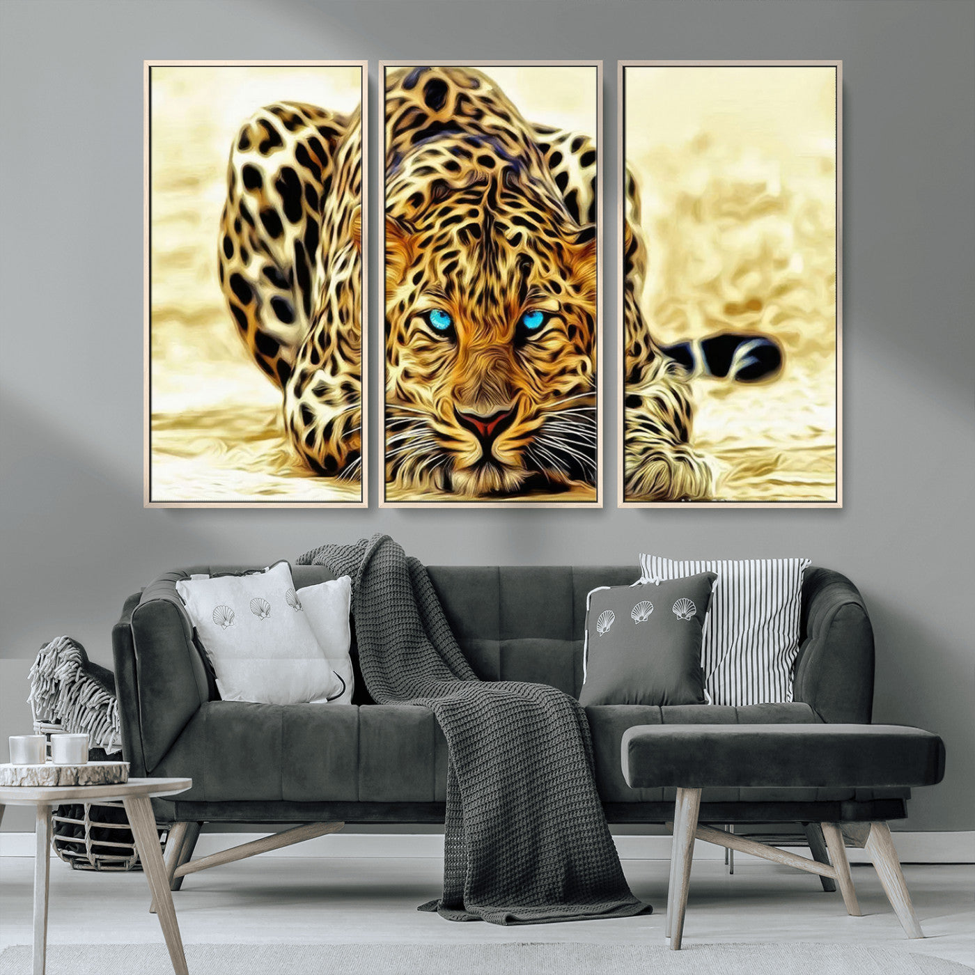 -Blue-Eyed Leopard Canvas Wall Art - Framed Animal Print Ready to Hang - Fierce and Bold Decor for