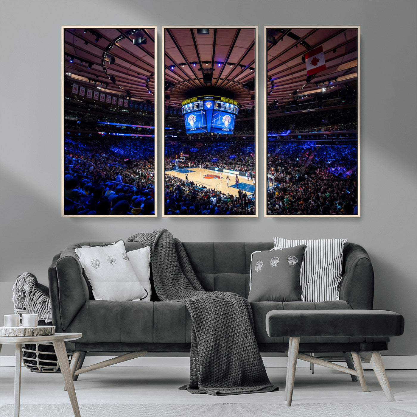 MGV-FC-48X32-3P - Madison Square Garden Basketball Arena Print - Madison Square Garden Basketball Game Triple Canvas Wall Art - NBA Match Atmosphere