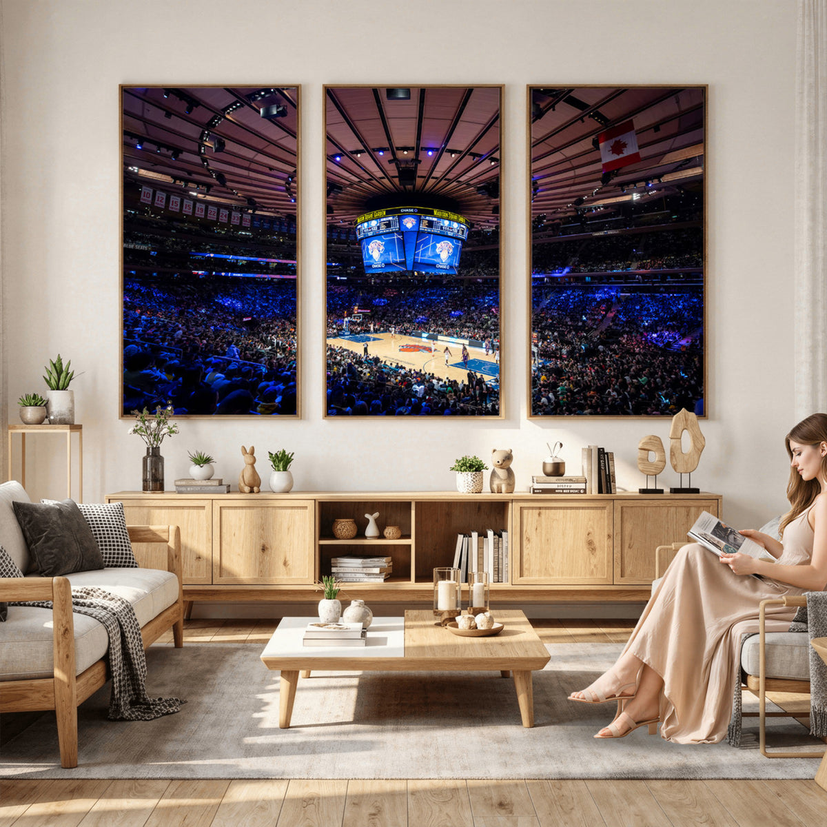 20491-MGV-CV-36X24 - Madison Square Garden Basketball Print Canvas, Basketball Game Triple Canvas Wall Art