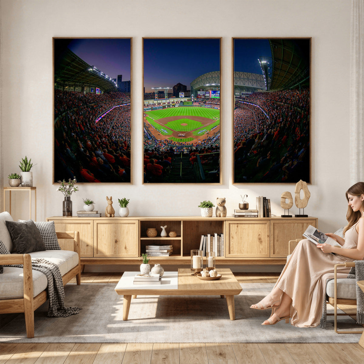 44322-MGV-CV-36X24 - Houston Astros Baseball Print Canvas, Houston Minute Maid Park Stadium Wall Art