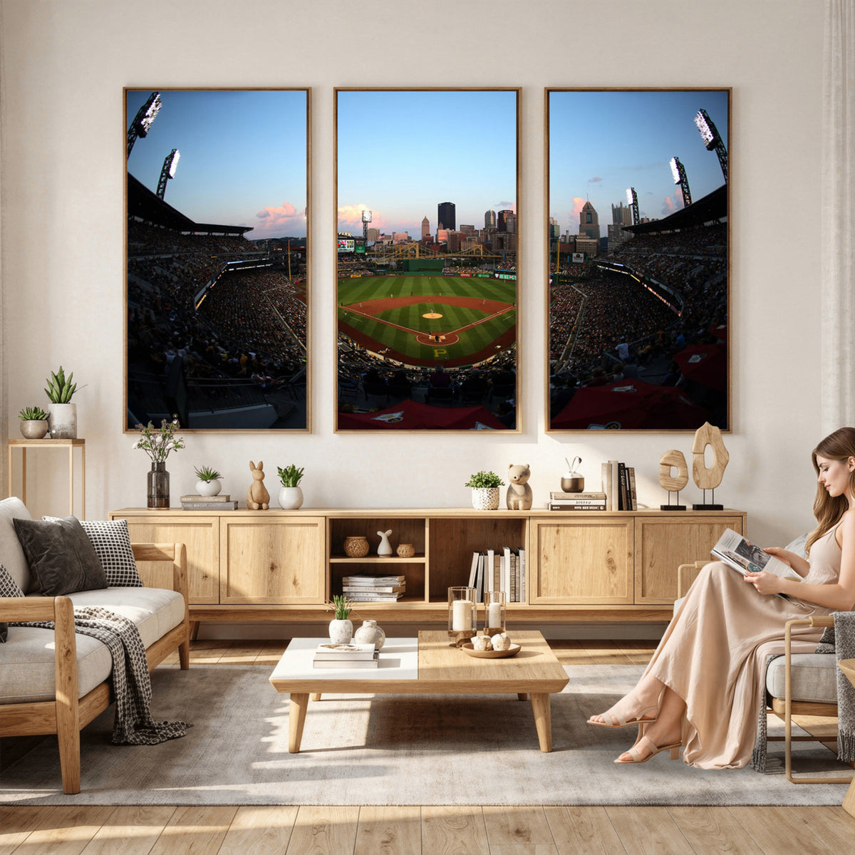 67670-MGV-CV-36X24 - PNC Park Evening Game Triple Canvas Wall Art | Pittsburgh Pirates MLB Stadium