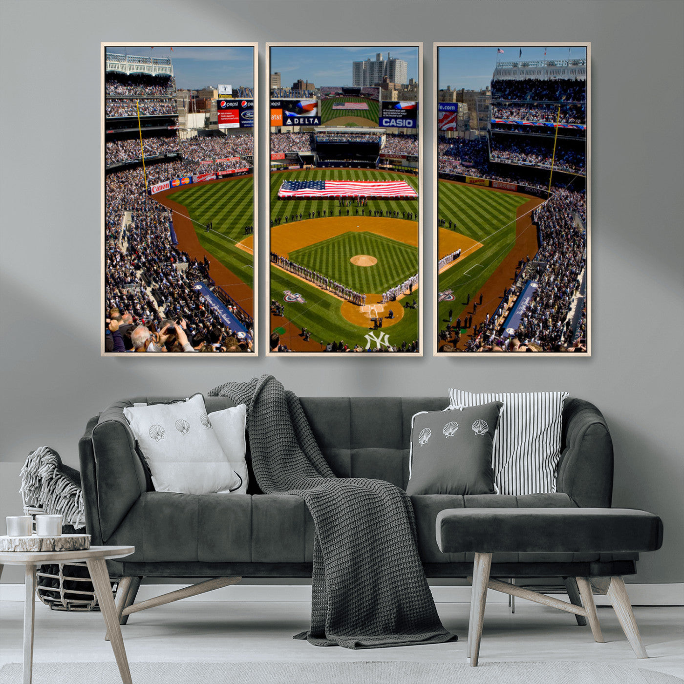 MGV-FC-48X32-3P - Yankee Stadium New York Wall Art Print | 3-Panel Canvas Print of Yankees Baseball Stadium | Large Framed Wall Decor for Baseball Fans | Ready-to-Hang