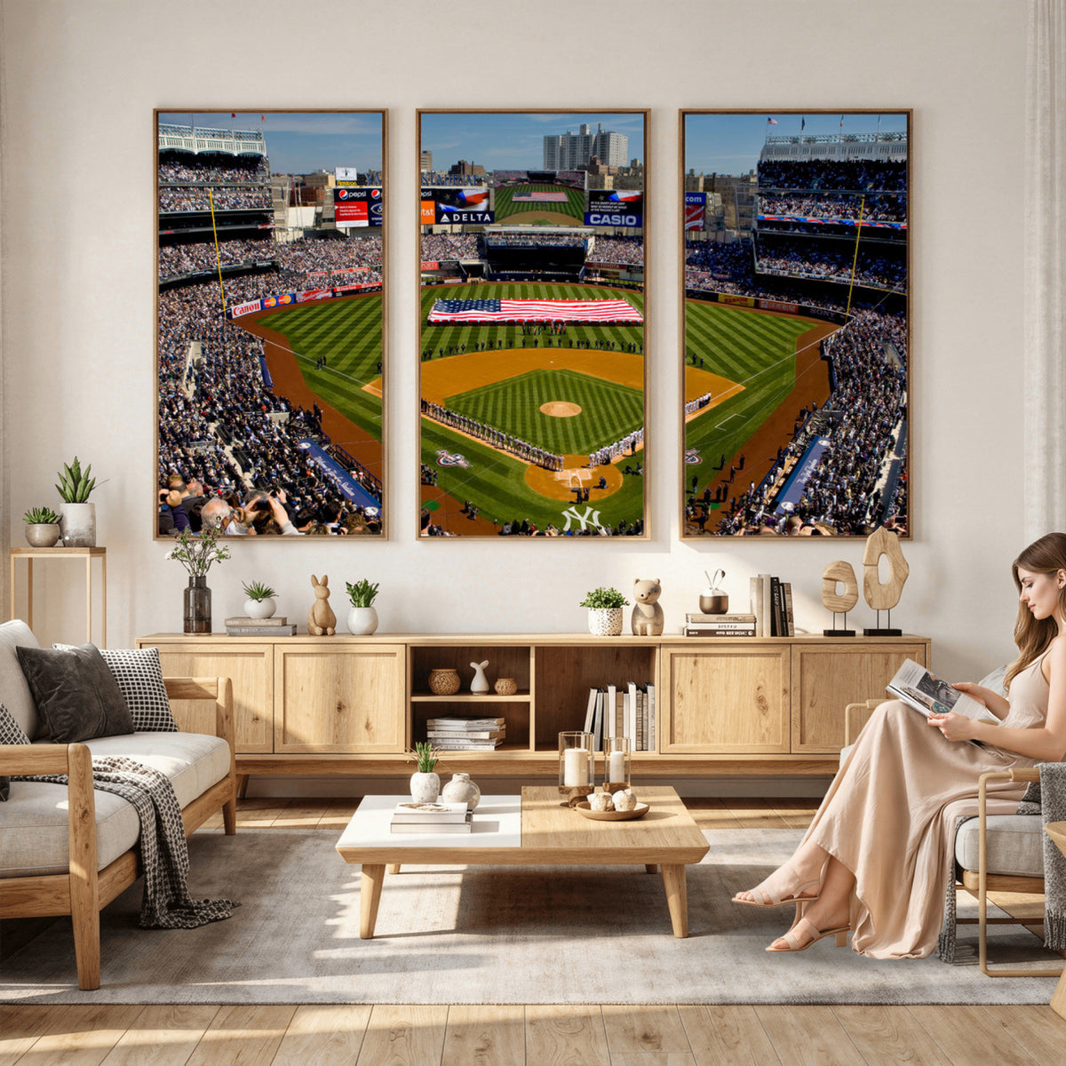 20879-MGV-CV-36X24 - Yankee Stadium New York Wall Art Print | 3-Panel Canvas Print of Yankees Baseball Stadium