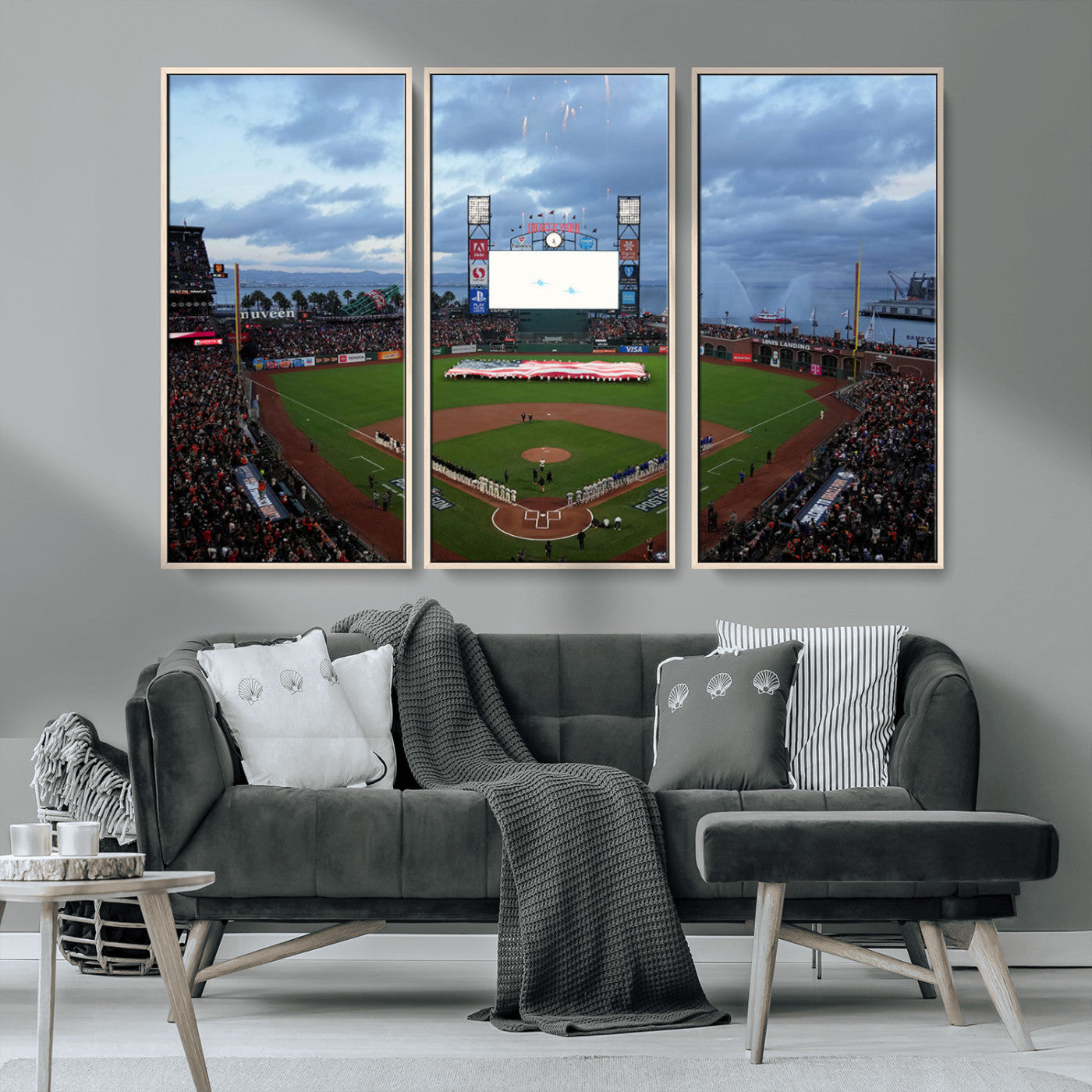 MGV-FC-48X32-3P - Oracle Park San Francisco Giants Wall Art | 3-Panel Canvas Print of Oracle Park Stadium | Large Framed Baseball Wall Decor | Ready-to-Hang MLB Canvas Print