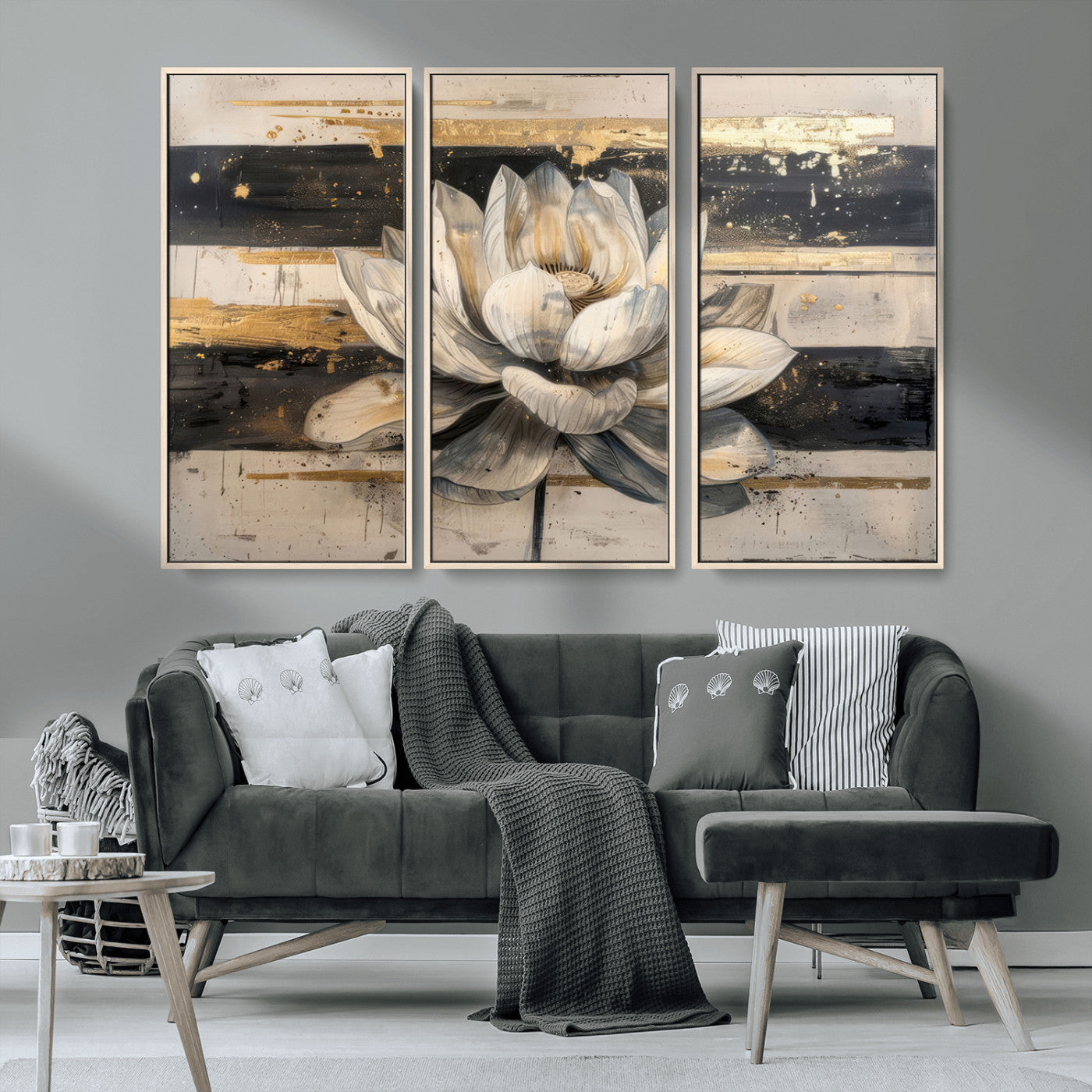 MGV-FC-48X32-3P - Abstract Lotus Flower Wall Art Canvas Print, Meditation Yoga Room Wall Art