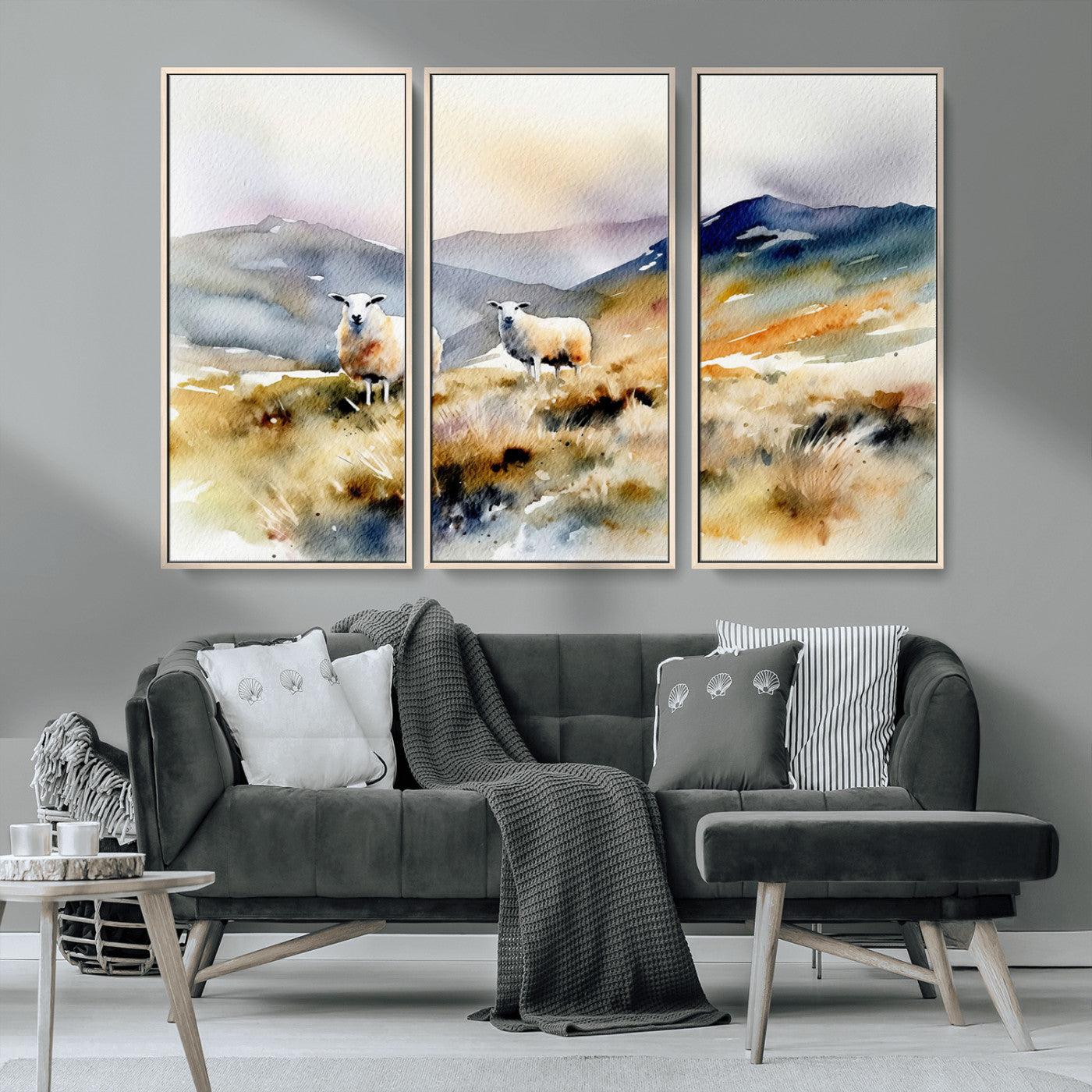 -Watercolor Sheep for Farmhouse Decor Wall Art Canvas Print, Mountain Wall Art Print