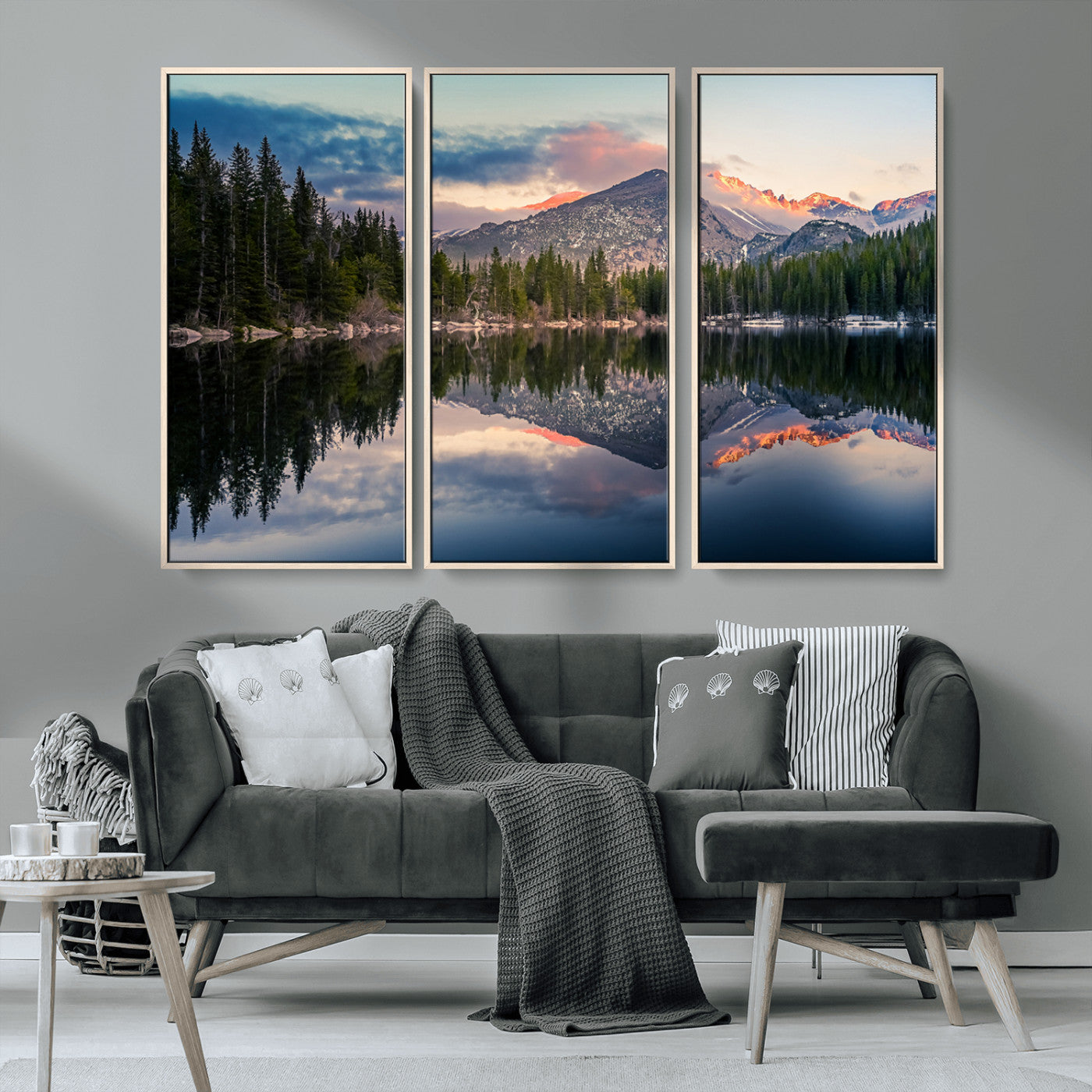 -Bear Lake Reflection at Rocky Mountain National Park Wall Art Canvas Print, Scenic Mountain