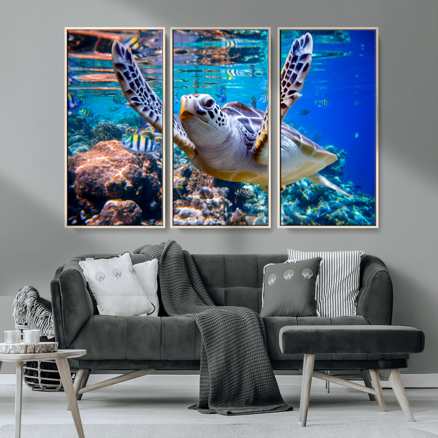 MGV-FC-48X32-3P - Underwater Sea Turtle Wall Art Canvas Print – Vibrant Ocean Coral Reef Décor, Ready to Hang