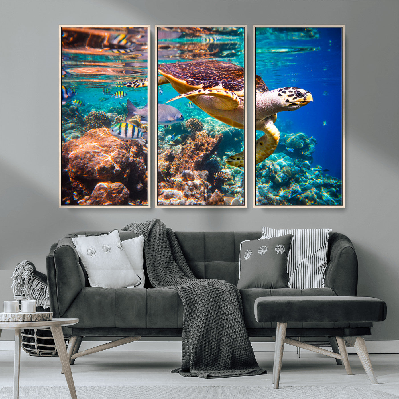 MGV-FC-48X32-3P - Sea Turtle Wall Art Canvas Print – Vibrant Ocean Coral Reef Décor, Ready to Hang