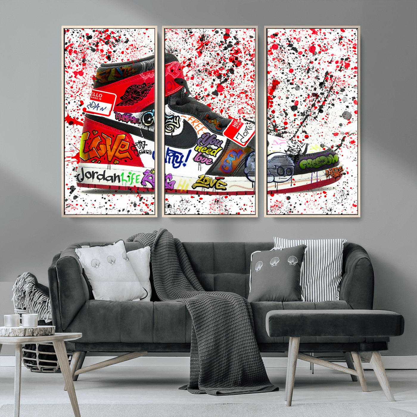 MGV-FC-48X32-3P - Jordan Shoes Graffiti Wall Art Canvas Print- Jordan Graffiti Canvas Wall Art - Framed Perfect for Sneaker heads and Urban Art Lovers