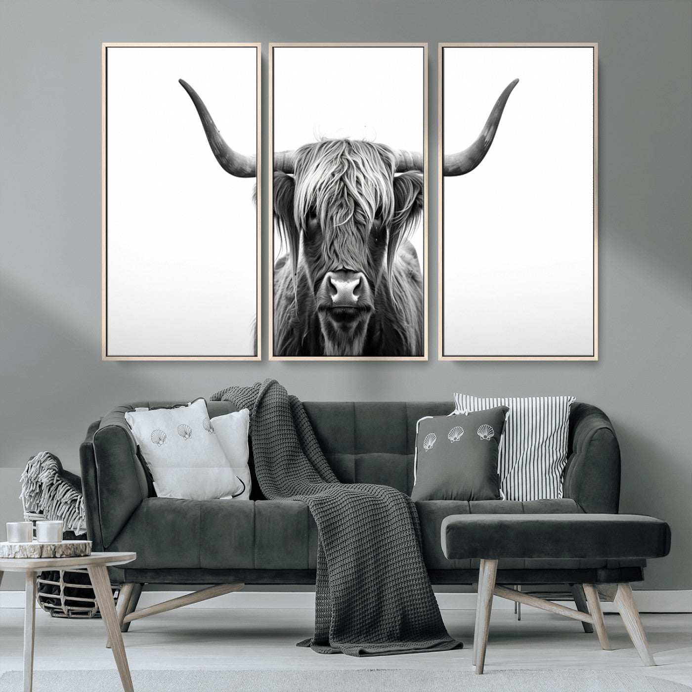 MGV-FC-48X32-3P - Highland Wall Art Canvas Print – Minimalist Black and White Farmhouse Décor, Ready to Hang