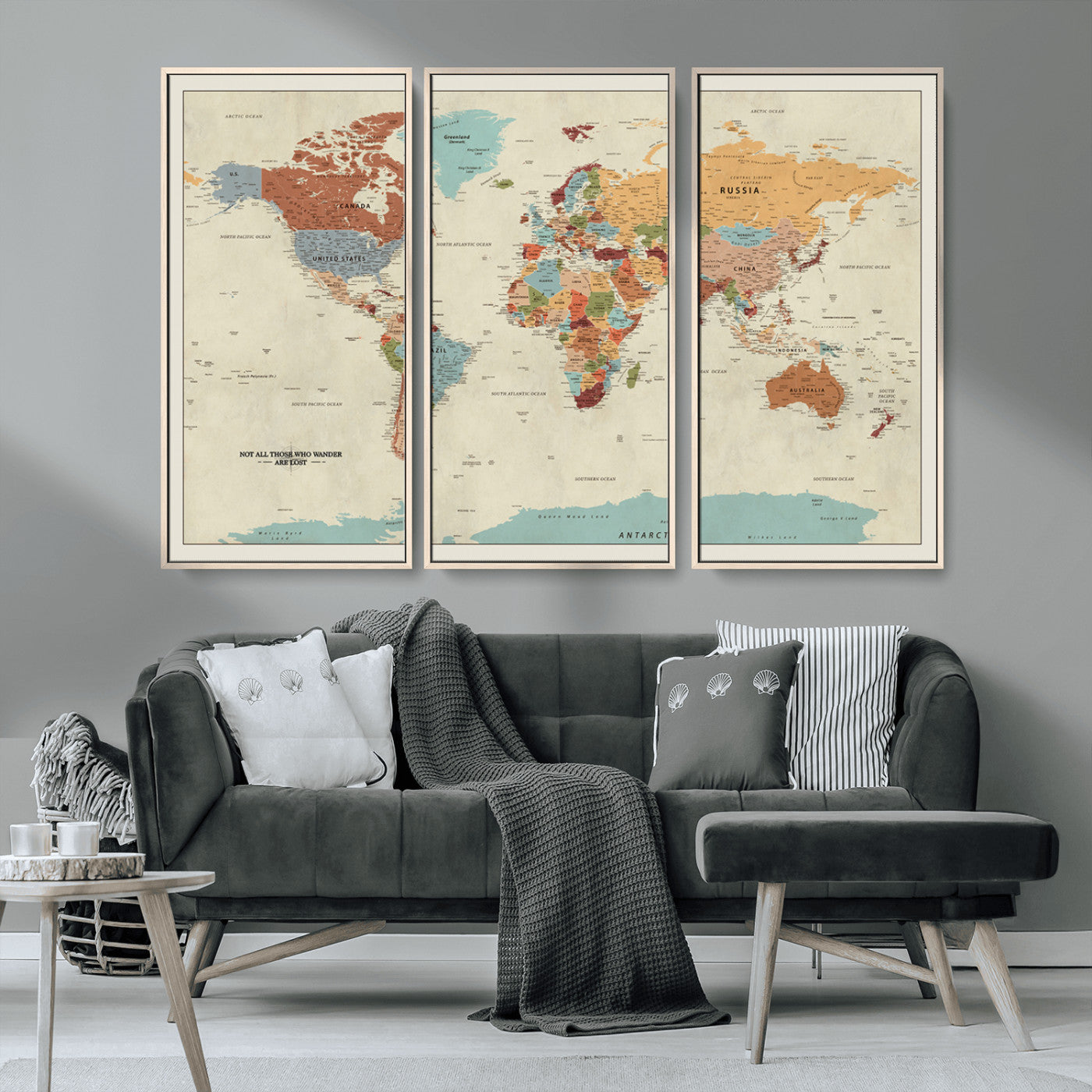 MGV-FC-48X32-3P - Push Pin World Map Canvas Print – Framed Wall Art for Couples to Track Their Travels – Anniversary