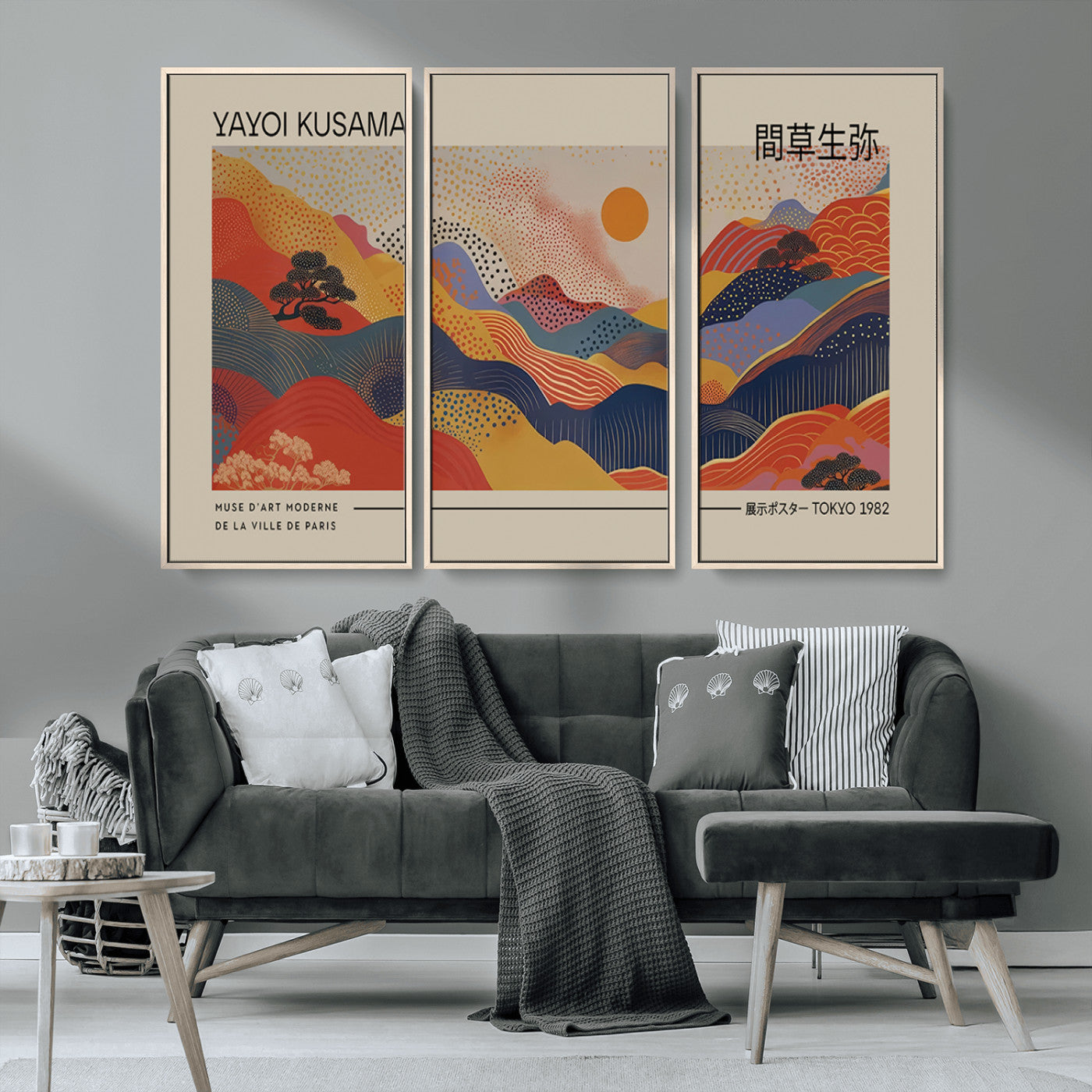 MGV-FC-48X32-3P - Yayoi Kusama Landscape Canvas Print, Vibrant Floral Mountain Art Print, Botanical Flower Nature