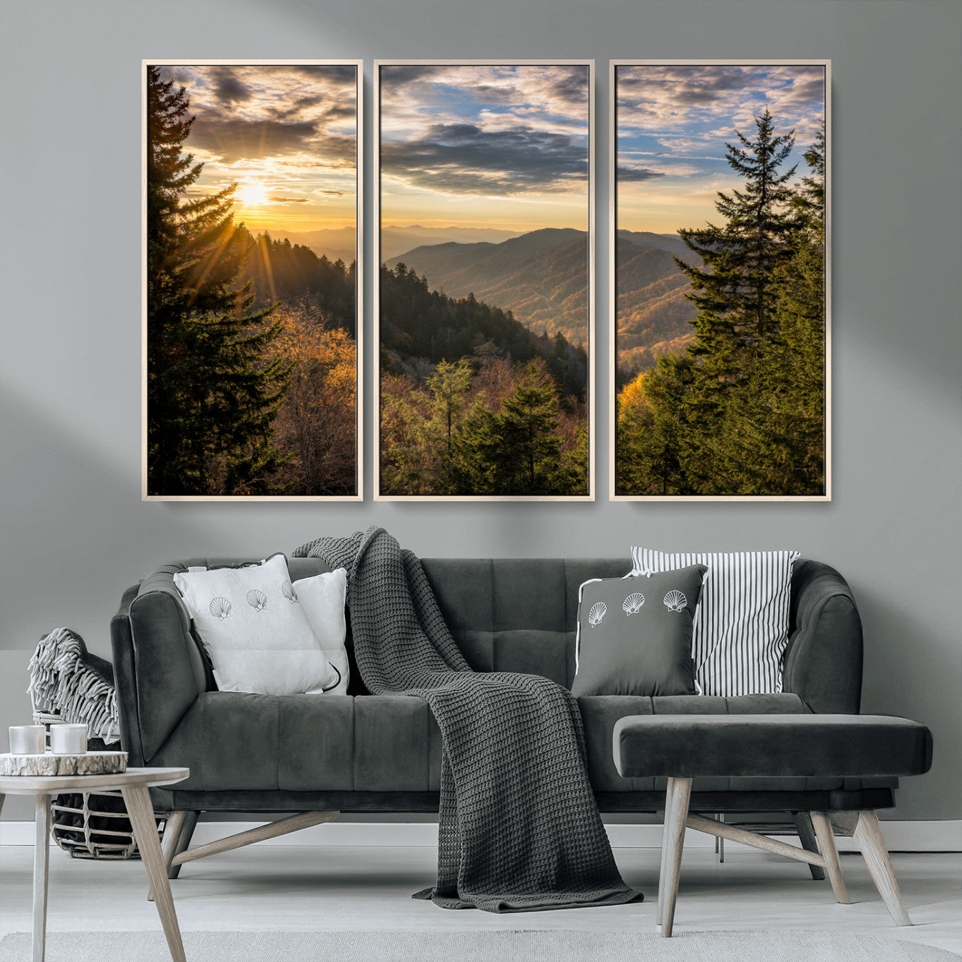 MGV-FC-48X32-3P - Sunrise Over the Smoky Mountains Canvas Wall Art – Breathtaking Scenic Landscape Photography in a