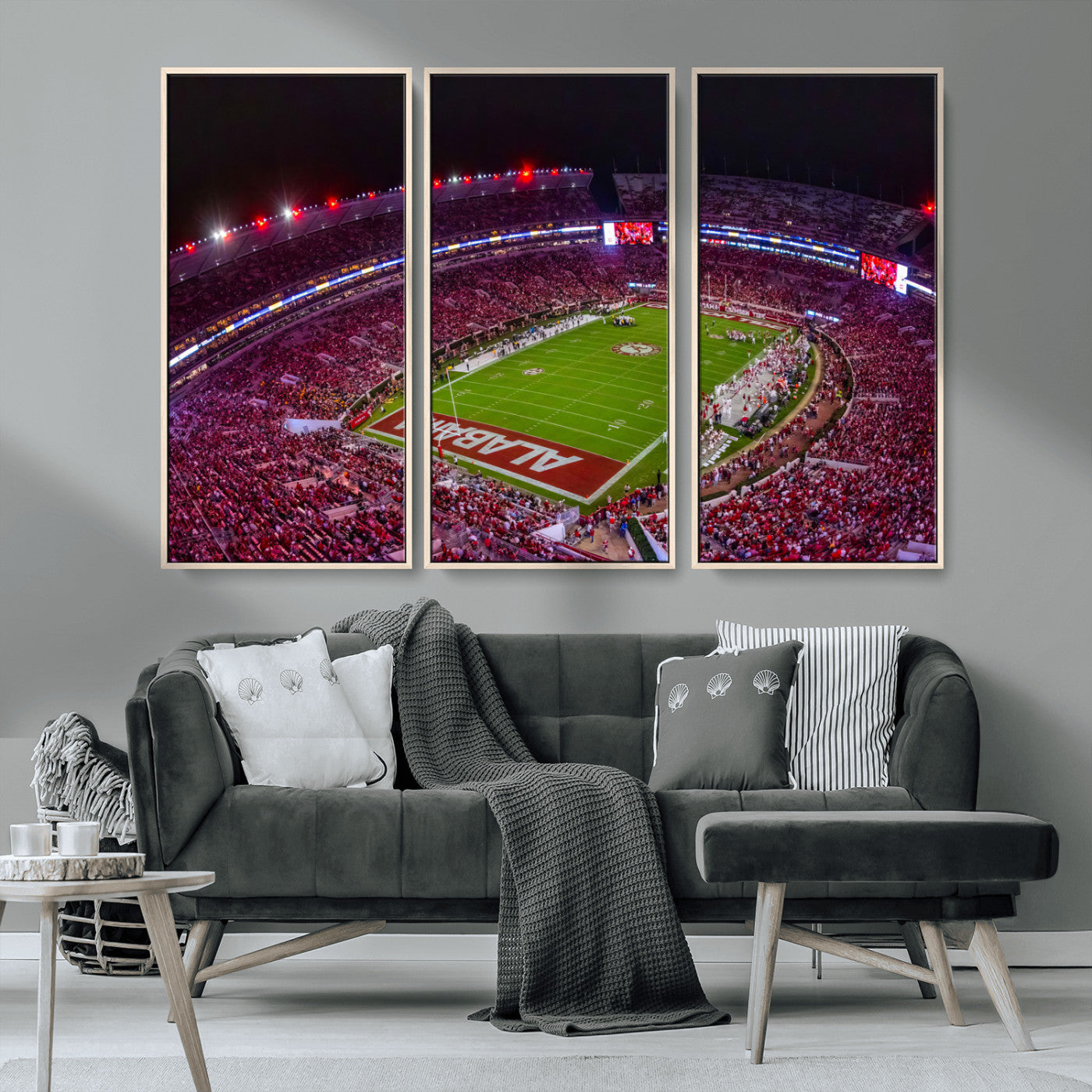 MGV-FC-48X32-3P - Bryant-Denny Stadium Night Game Triple Canvas Wall Art - Alabama Crimson Tide Football Match